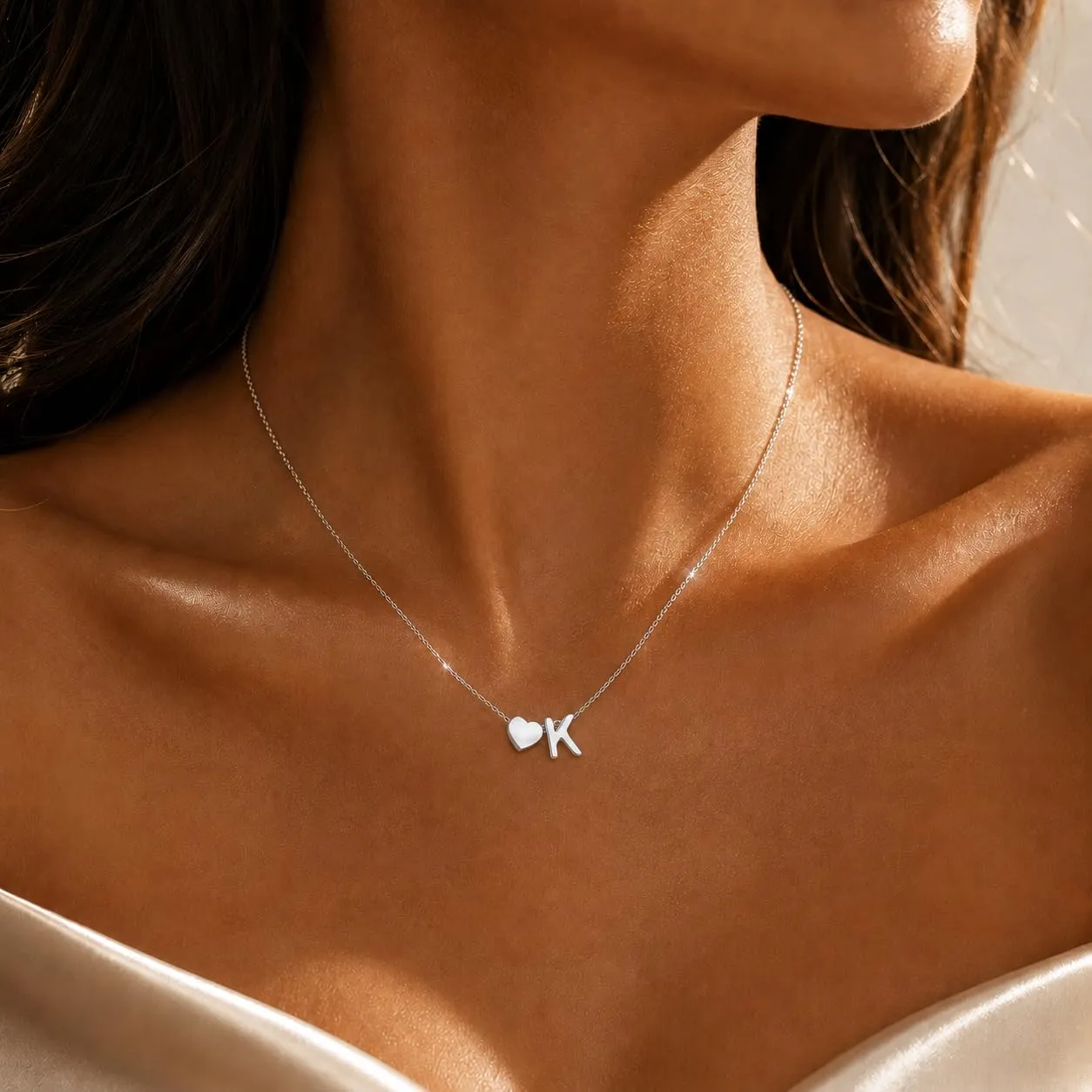 LOLIAS Collana Personalizzata Donna con Ciondolo Cuore Iniziale in Acciaio Inossidabile, Argento, 41 cm - immagine 2