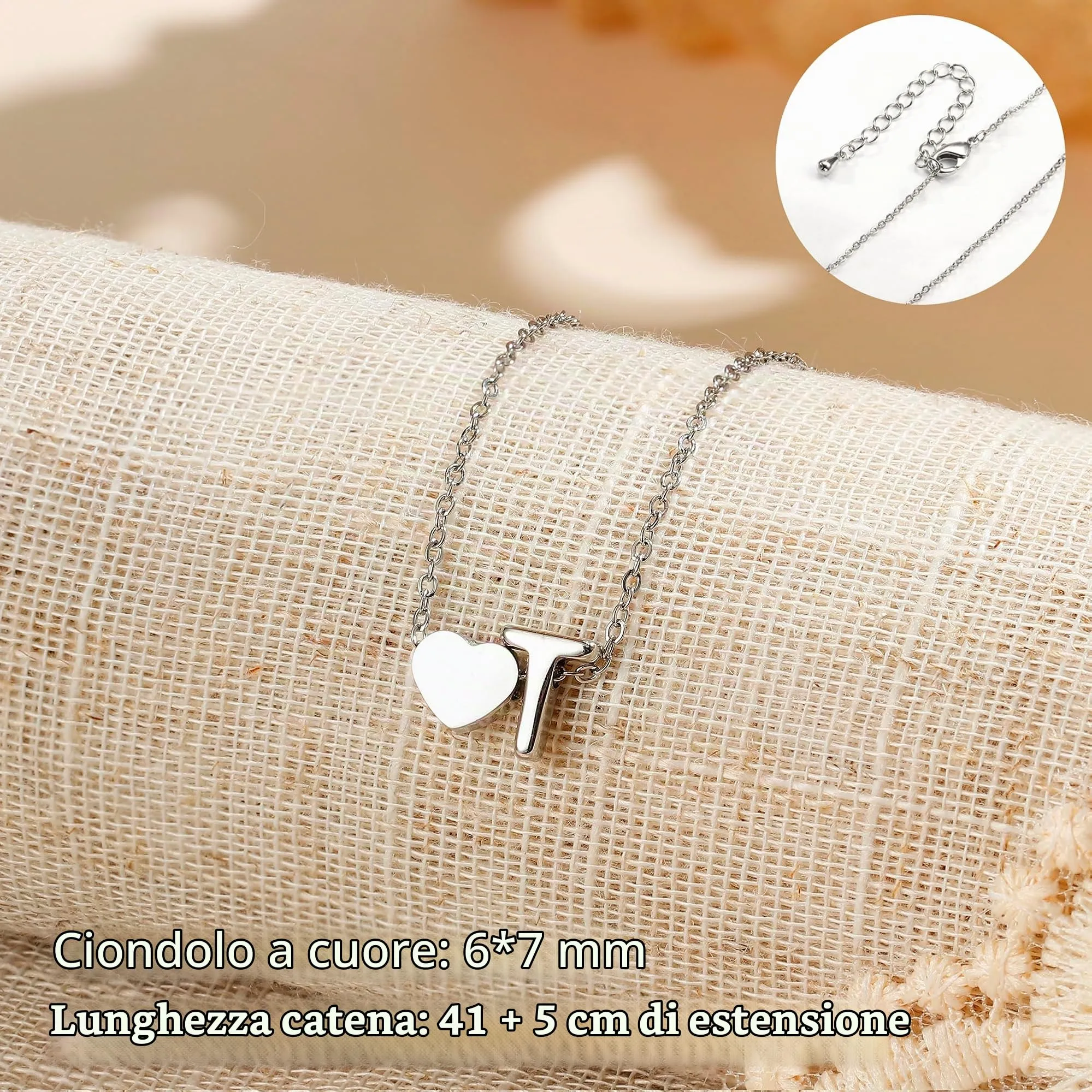 LOLIAS Collana Personalizzata Donna con Ciondolo a Cuore in Acciaio Inossidabile, Argento - immagine 3