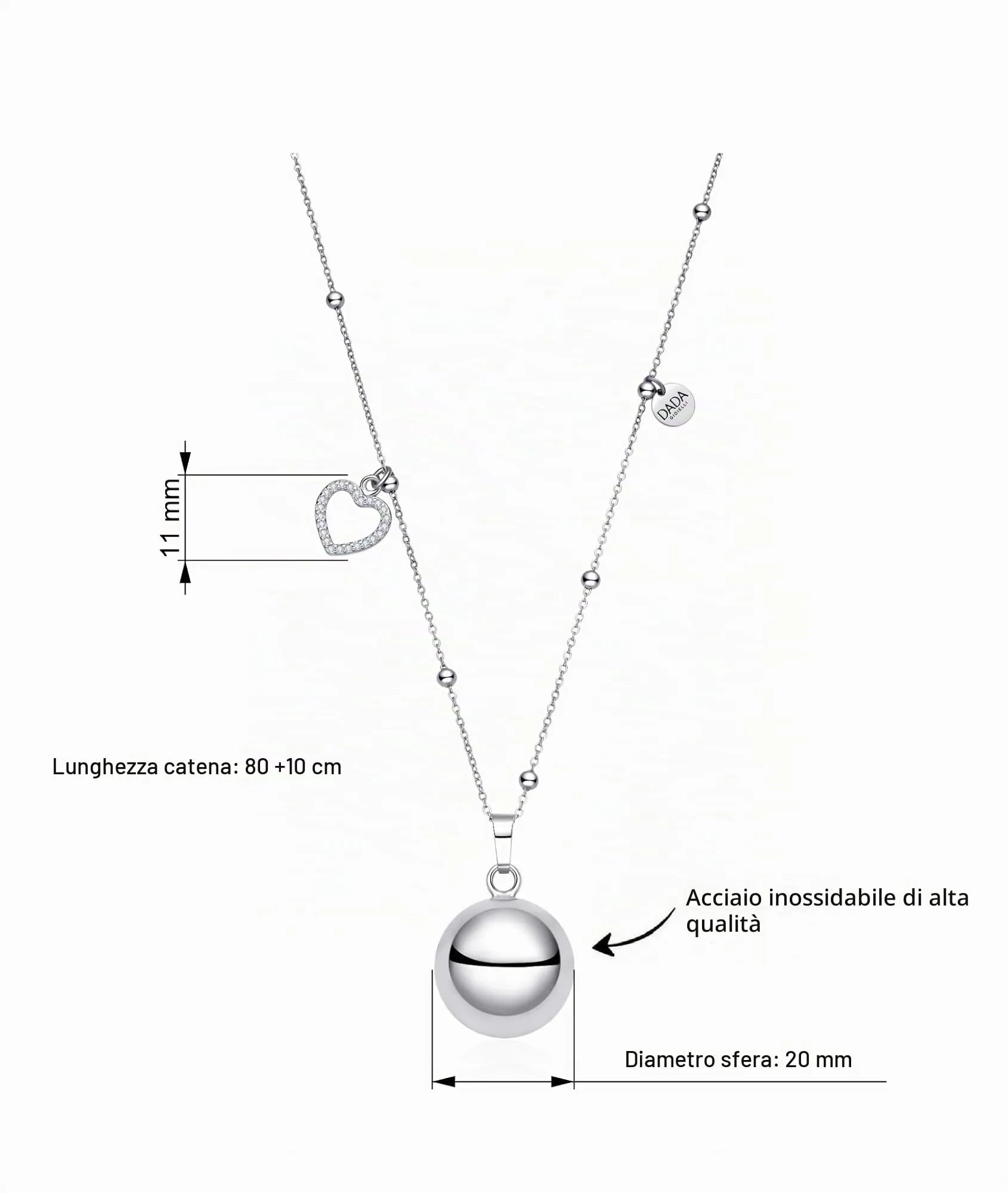 Dada Gioielli Collana Chiama Angeli Gravidanza Cuore, 110 cm Acciaio Anallergico - immagine 8