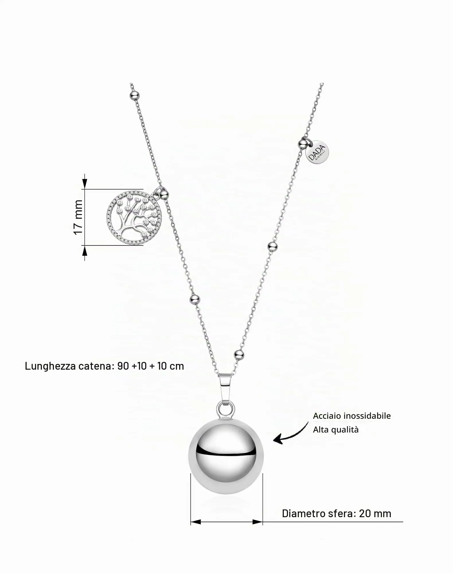 Dada Gioielli Collana Chiama Angeli Gravidanza Albero Della Vita, Acciaio Anallergico 110 cm - immagine 8