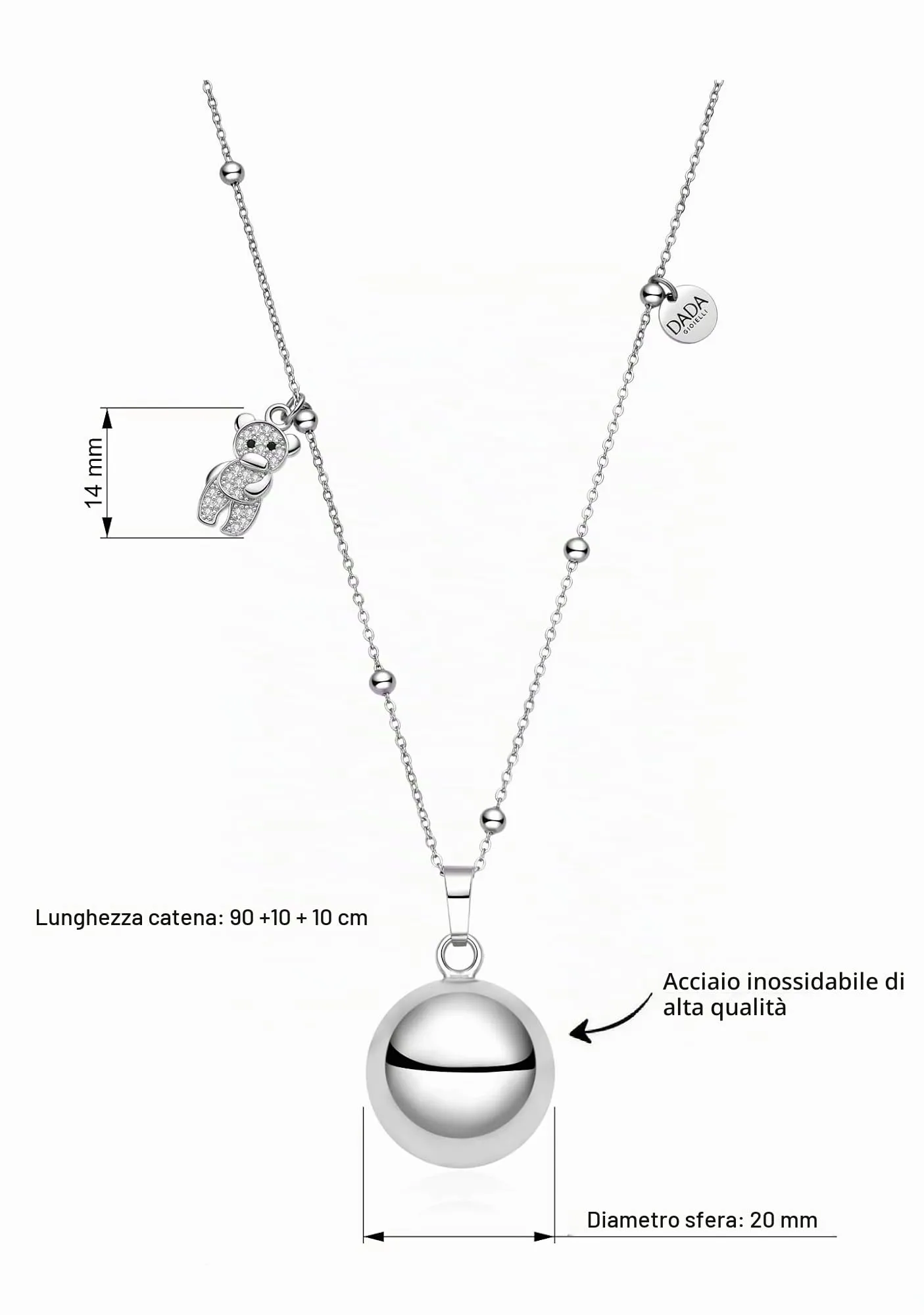 Dada Gioielli Collana Chiama Angeli Gravidanza Orsetto, 110 cm Acciaio Anallergico - immagine 8