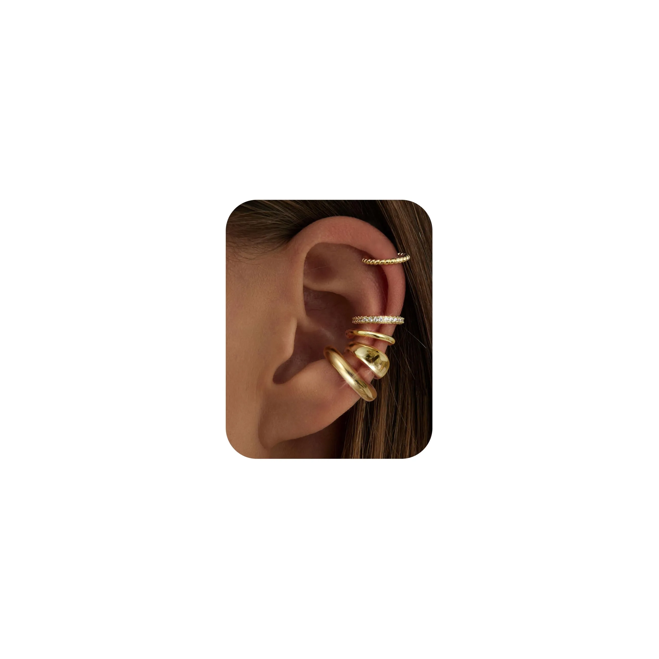 CASSIECA Ear Cuff Orecchini Non Piercing per Donna, Set 5 Pezzi Ipoallergenici per Cartilagine con Zirconi Cubici, Oro - immagine 1