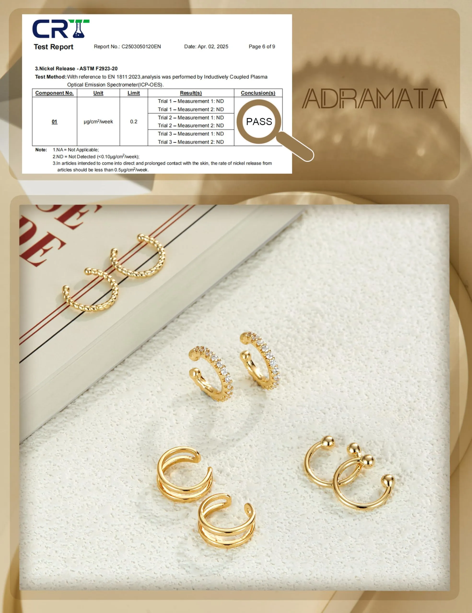 ADRAMATA Ear Cuff Orecchini Senza Buco Donna, 4 Paia Regolabili in Oro 14K e Argento, Ipoallergenici per Cartilagine con Custodia Regalo - immagine 4