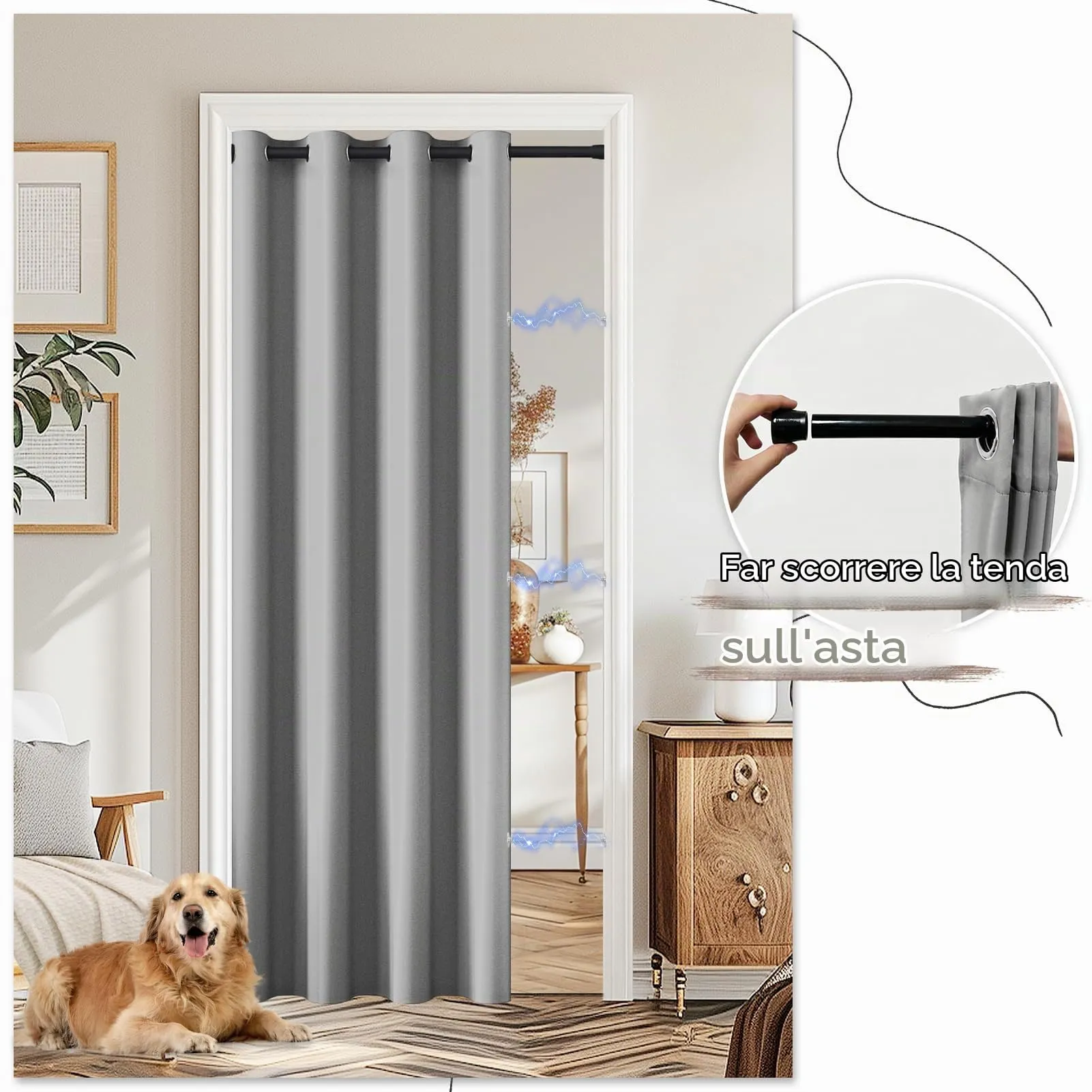 JCyh Tenda per Porta Termica Isolante e Oscurante con Pomelli Magnetici, Grigio Argento 132x200cm - immagine 5