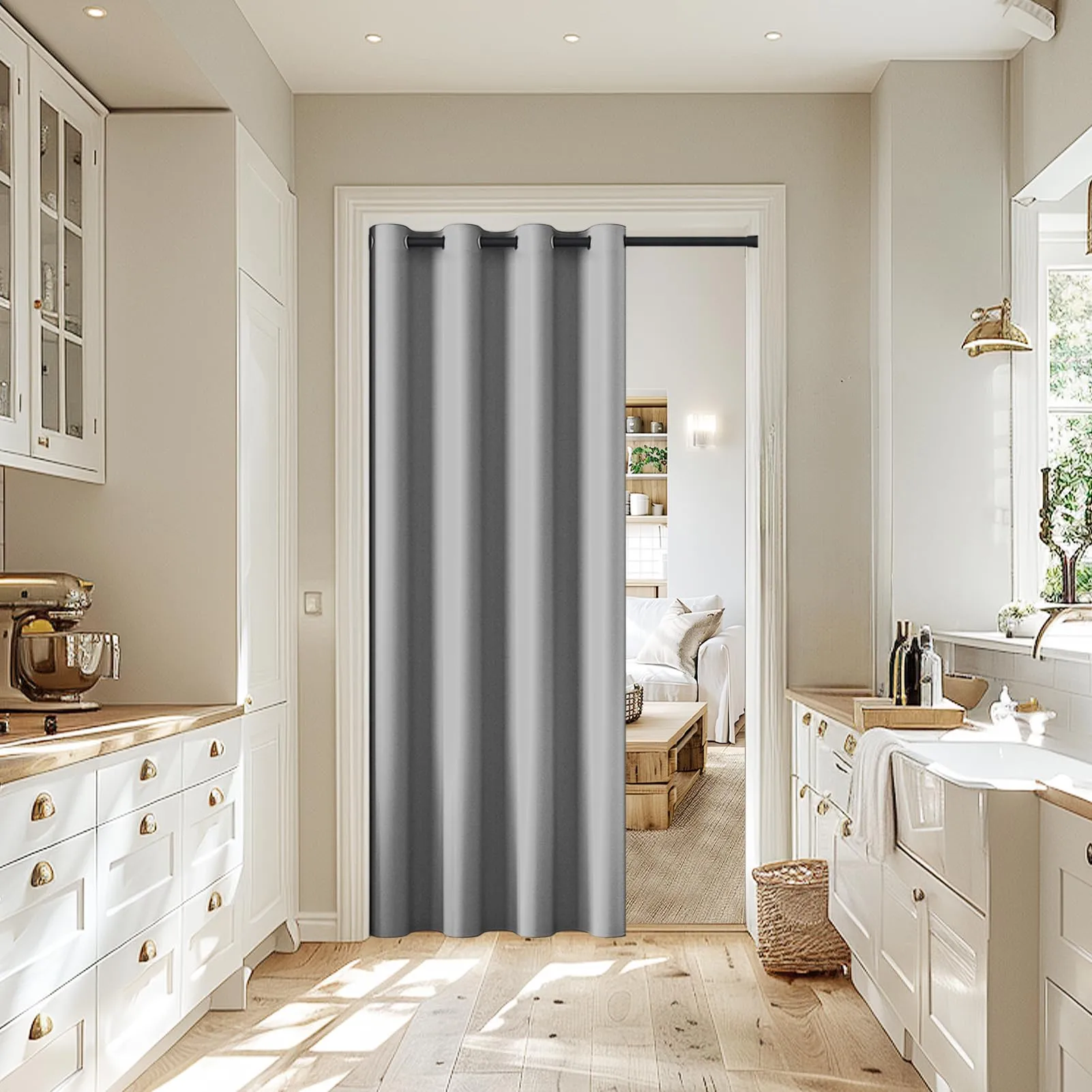 JCyh Tenda per Porta Termica Isolante e Oscurante con Pomelli Magnetici, Grigio Argento 132x200cm - immagine 7