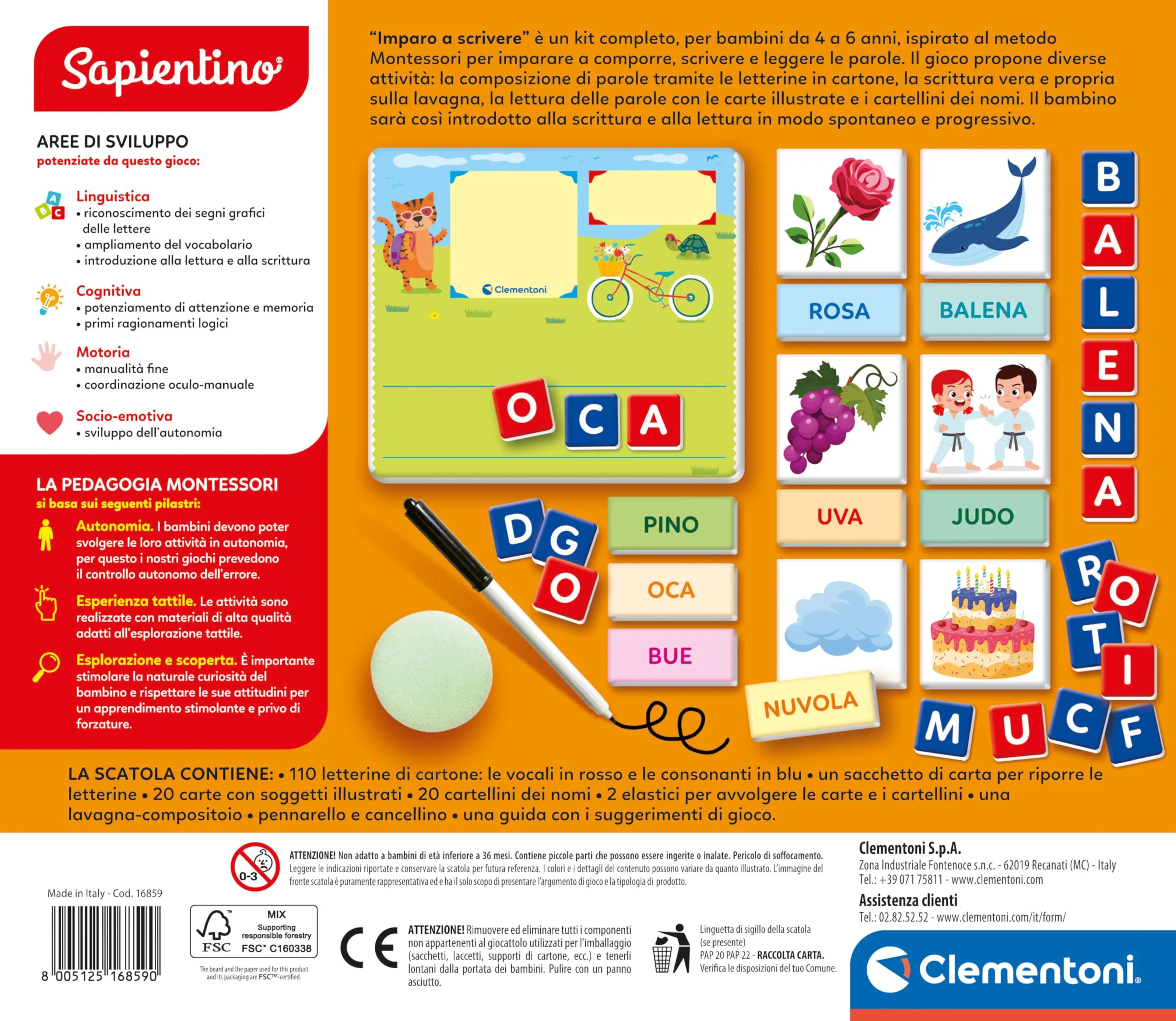 Clementoni Sapientino Montessori Imparo a Scrivere, Gioco Educativo per Bambini 4-6 Anni, 16859 - immagine 3