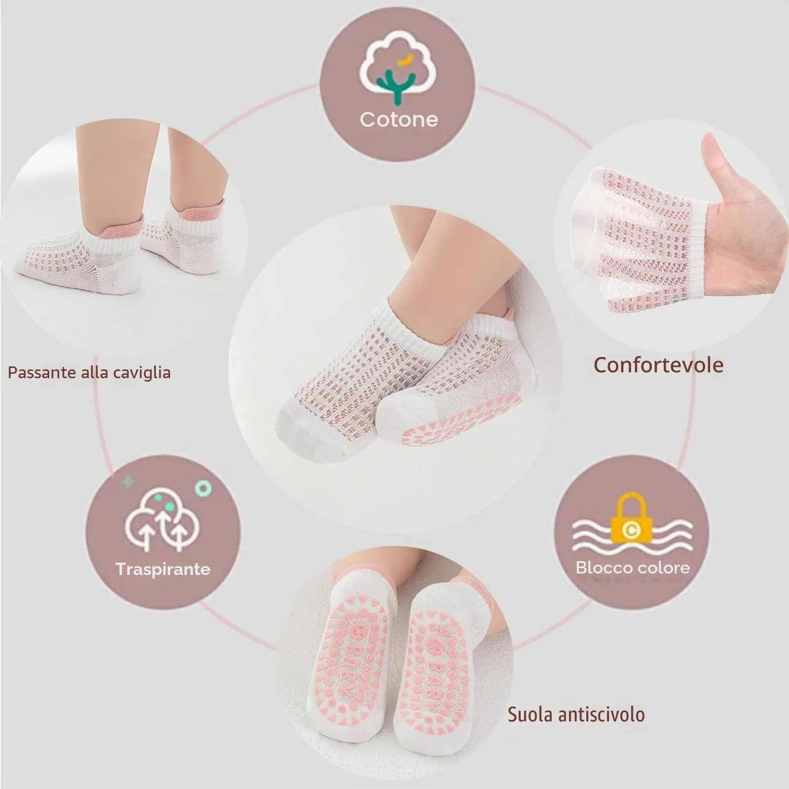 YANWANG Calzini Antiscivolo per Bambini, 8 Paia, Rosa, 3-5 Anni - immagine 3