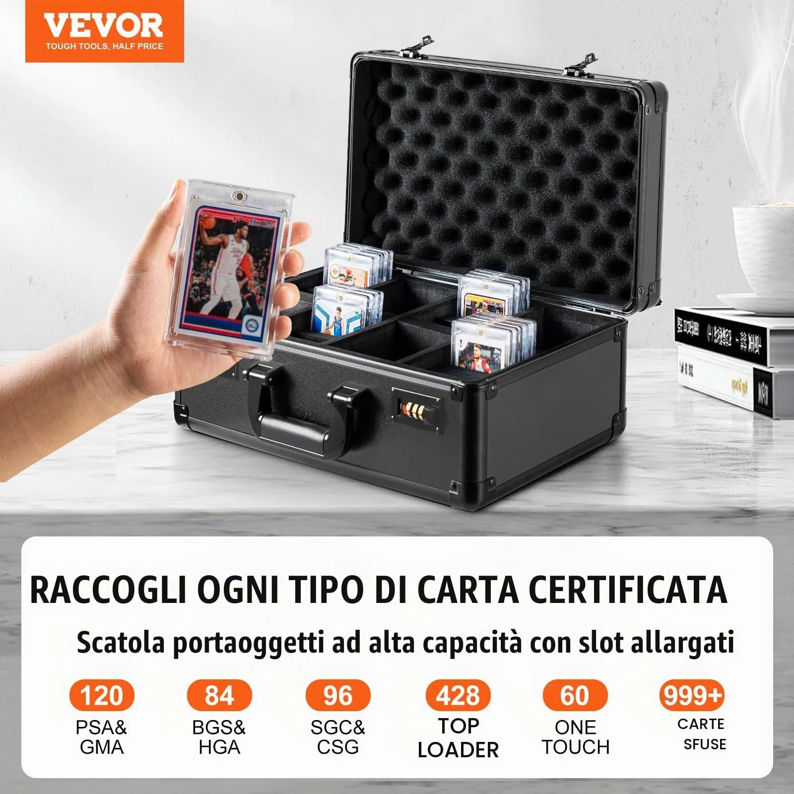 VEVOR Scatola Porta Carte Classificate con Chiusura Codificata, 4 Fessure, per 120 Carte PSA, 84 BGS o 428 Top Loaders - immagine 2