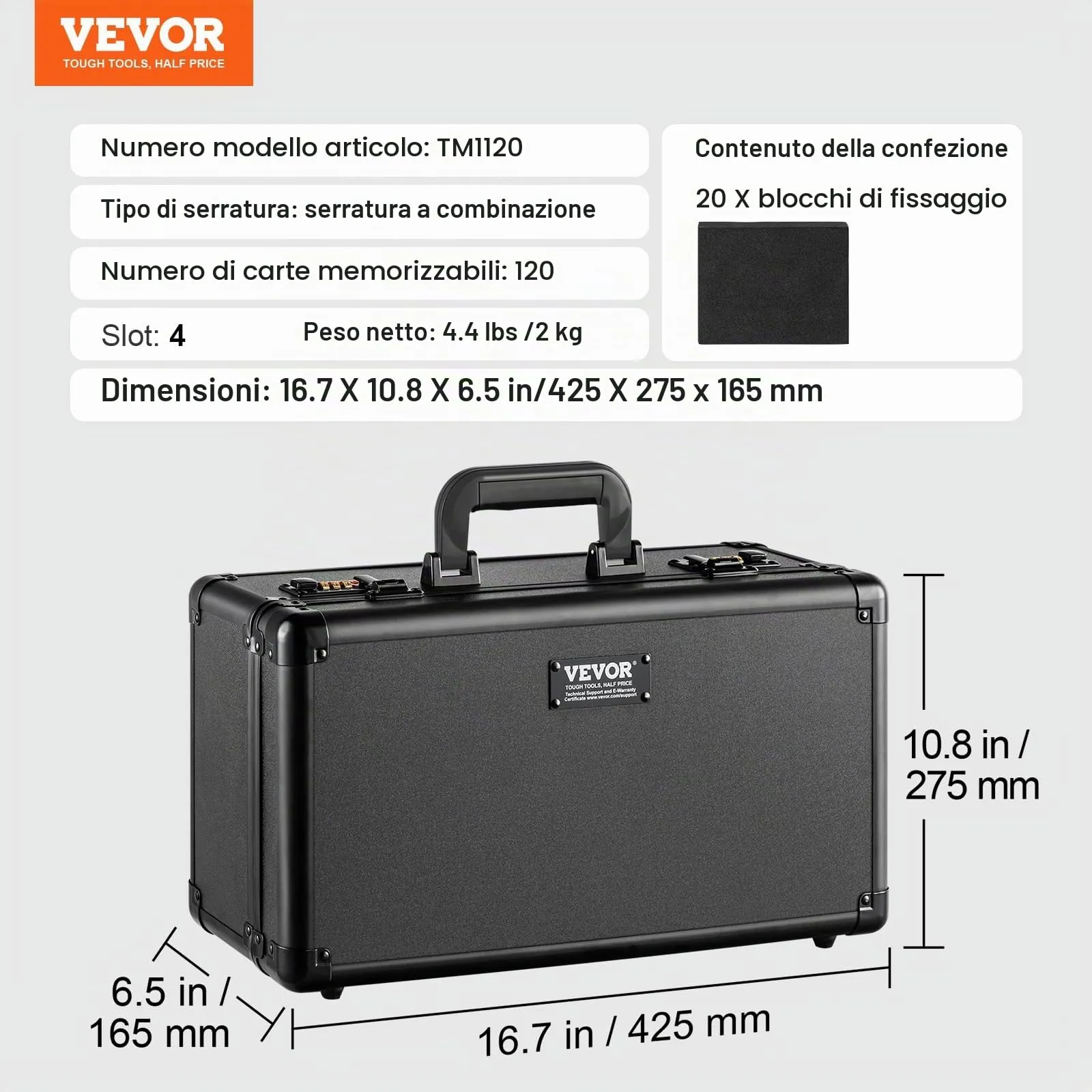 VEVOR Scatola Porta Carte Classificate con Chiusura Codificata, 4 Fessure, per 120 Carte PSA, 84 BGS o 428 Top Loaders - immagine 7