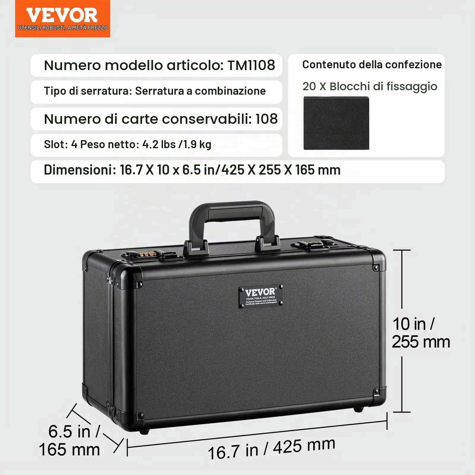VEVOR Scatola Porta Carte Classificate con Chiusura Codificata, 4 Fessure, per 108 Carte PSA, 76 BGS e 388 Top Loader - immagine 7