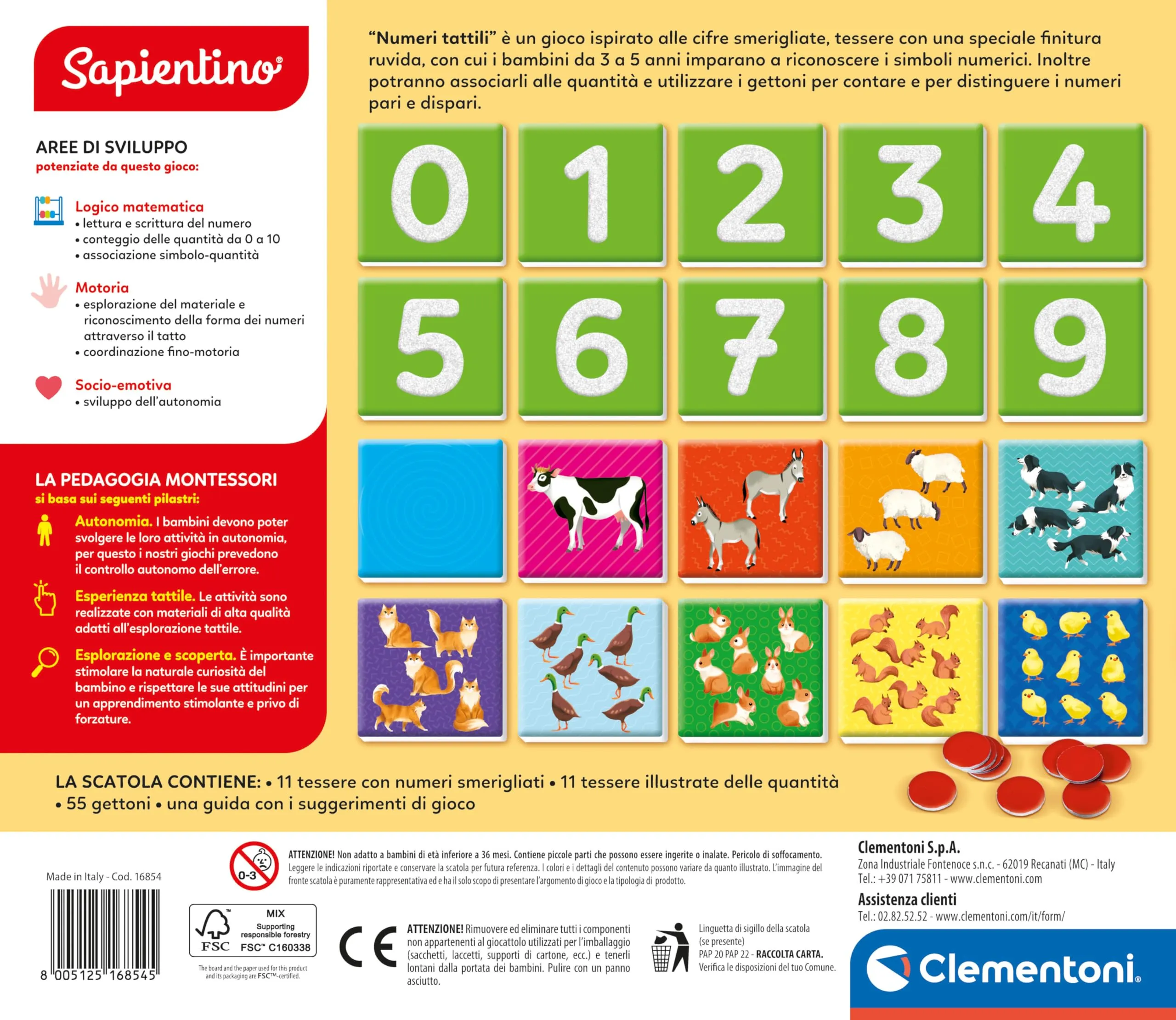 Clementoni Sapientino Montessori - Numeri Tattili, Gioco Educativo per Bambini 3-5 Anni, 16854 - immagine 3