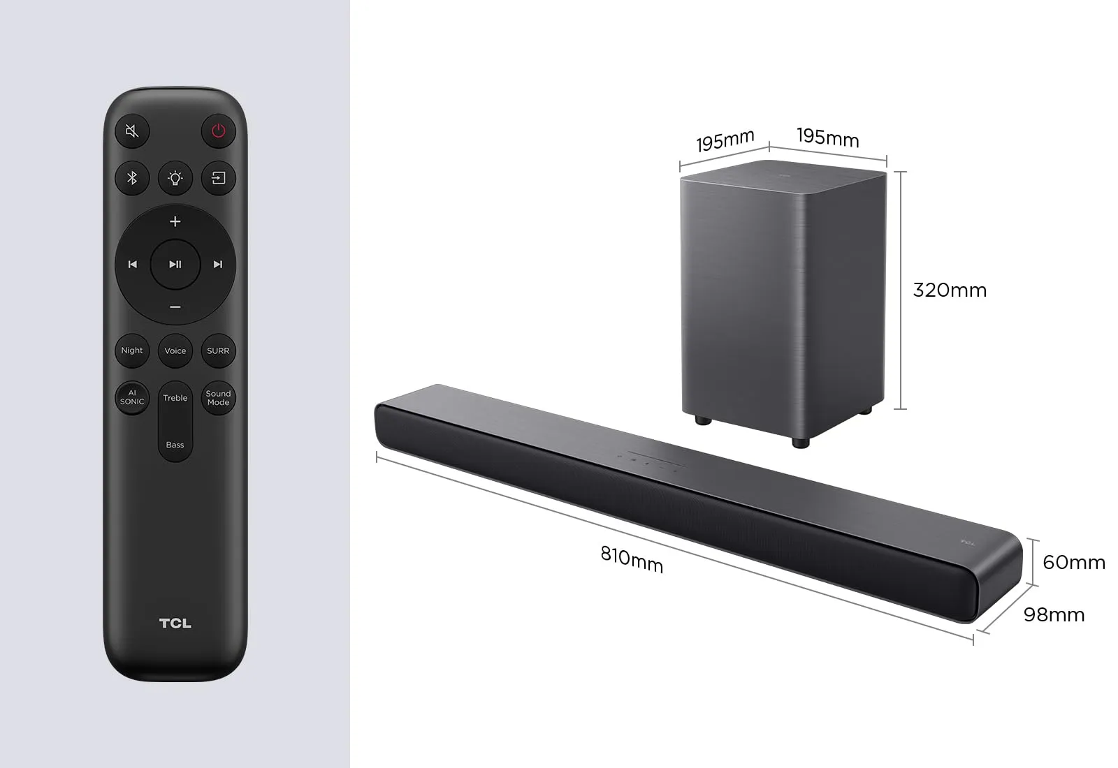 TCL S55HE Soundbar 2.1, 220W, Dolby Atmos, DTS Virtual:X, Wireless Subwoofer, Bluetooth 5.3, HDMI eARC - immagine 3