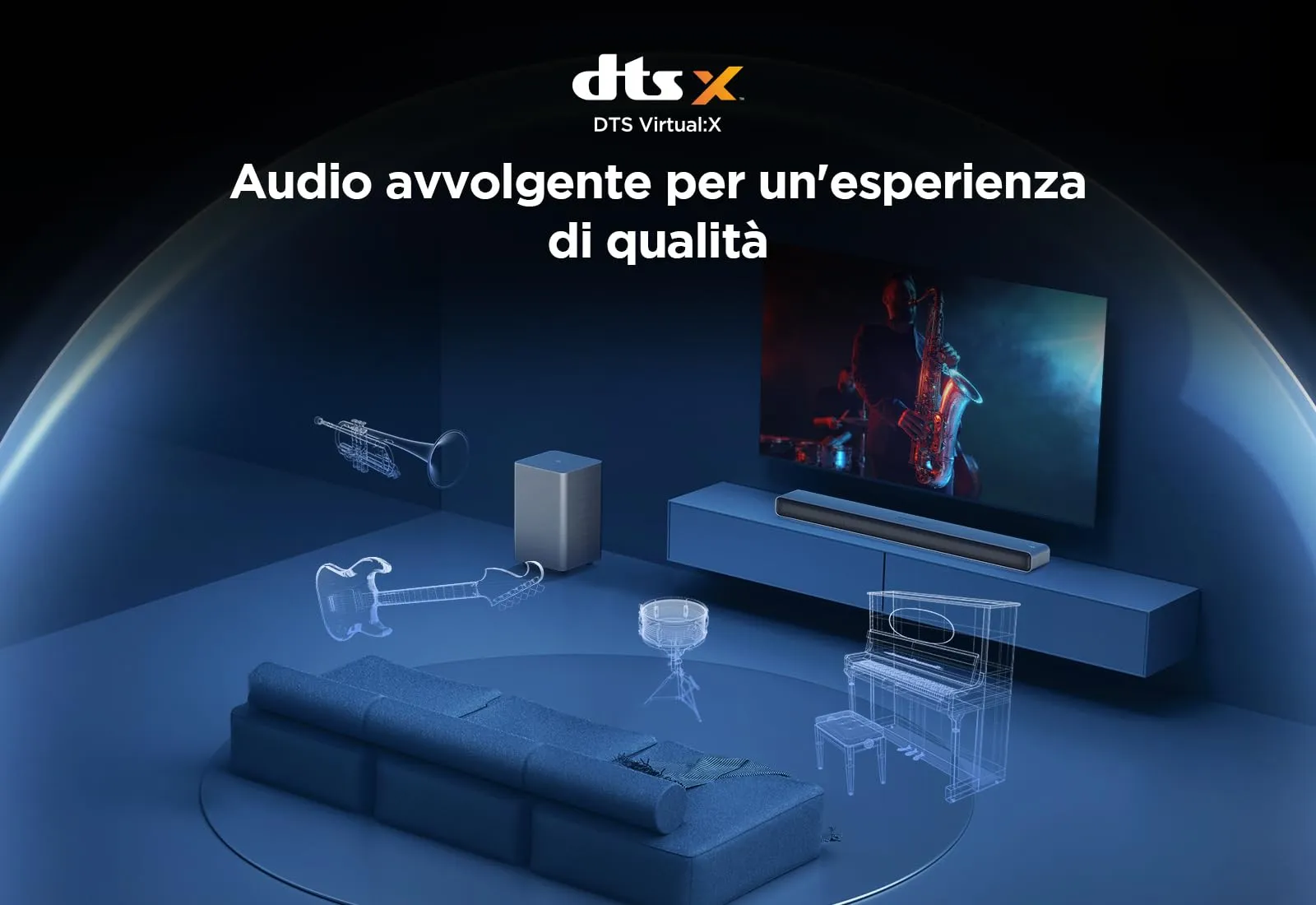 TCL S55HE Soundbar 2.1, 220W, Dolby Atmos, DTS Virtual:X, Wireless Subwoofer, Bluetooth 5.3, HDMI eARC - immagine 7