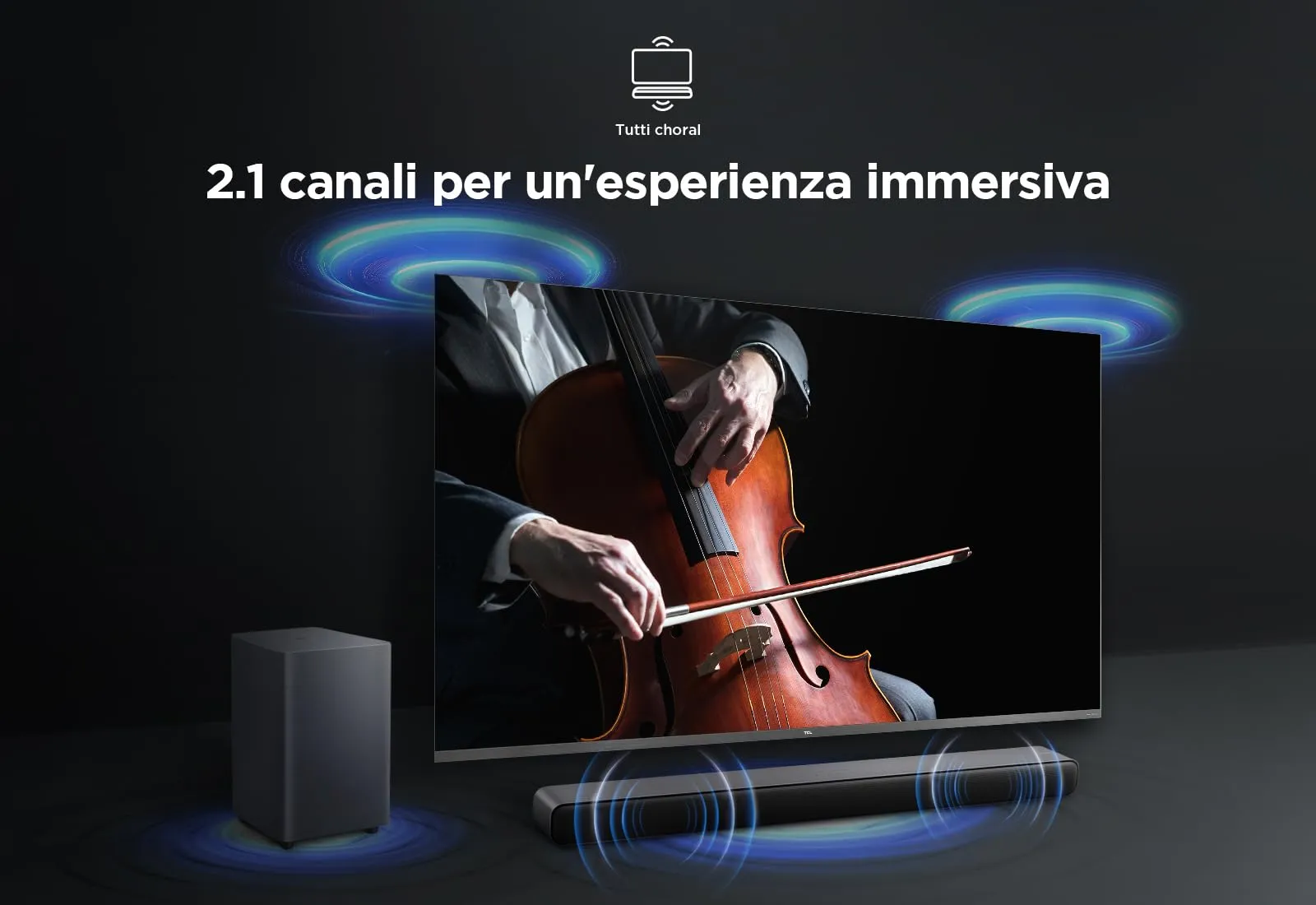 TCL S55HE Soundbar 2.1, 220W, Dolby Atmos, DTS Virtual:X, Wireless Subwoofer, Bluetooth 5.3, HDMI eARC - immagine 10