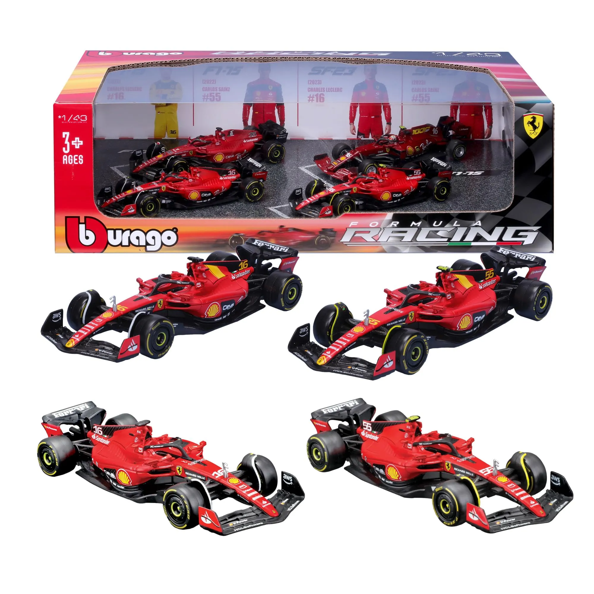 Bburago Ferrari SF-23 F1 Gift Pack, 4 Model Cars 1:43 Scale - immagine 1