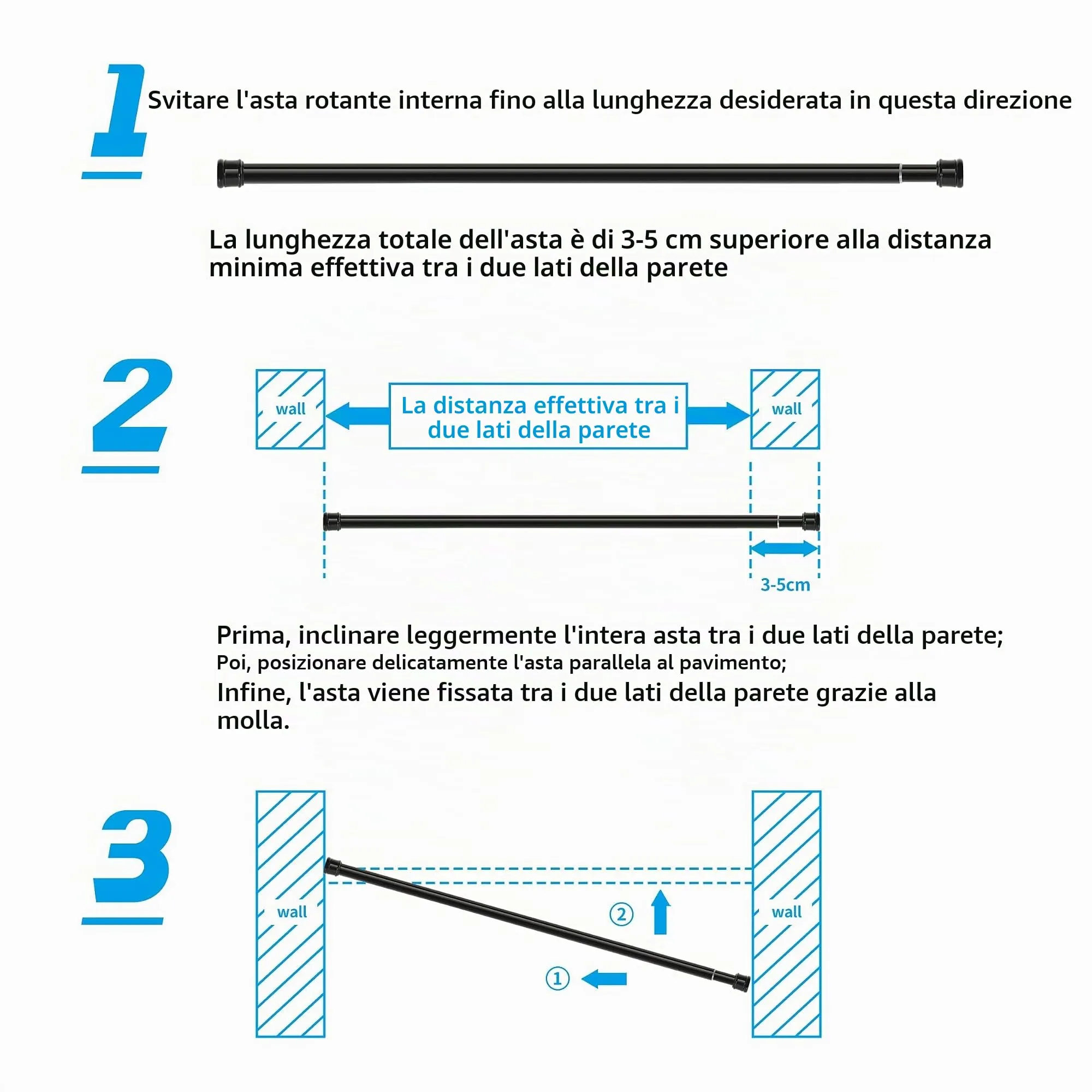 Aiitomg Asta Telescopica Allungabile Bianca (190-360 cm, Diametro 32 mm) - immagine 2