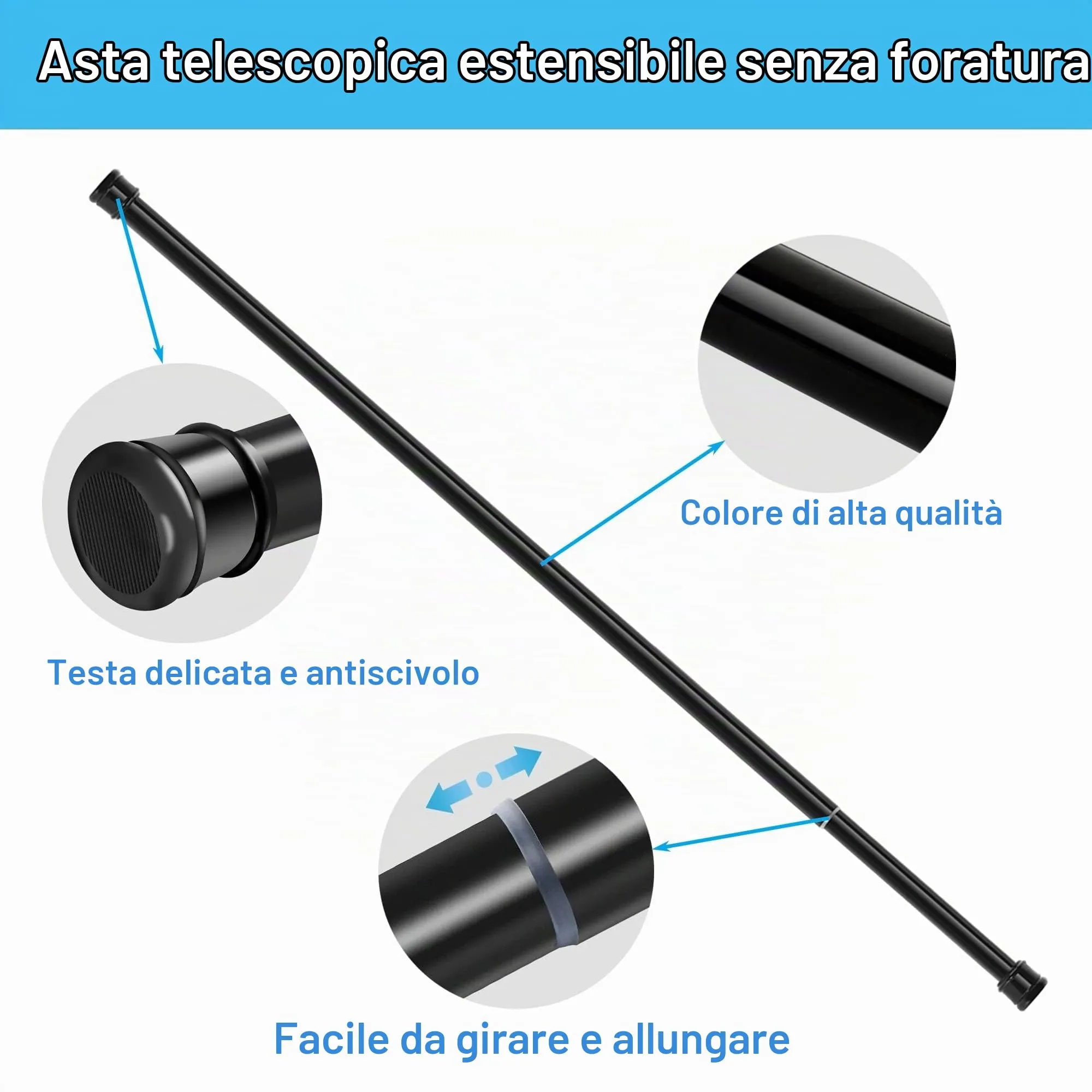 Aiitomg Asta Telescopica Allungabile Bianca (190-360 cm, Diametro 32 mm) - immagine 5