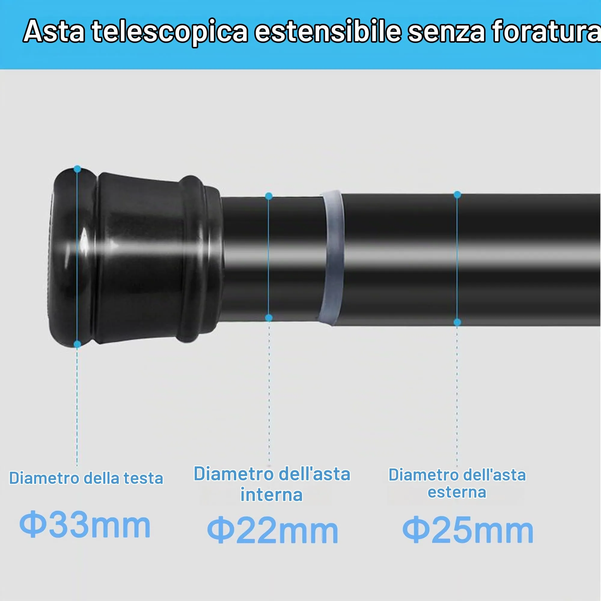 Aiitomg Asta Telescopica Allungabile Bianca (190-360 cm, Diametro 32 mm) - immagine 6