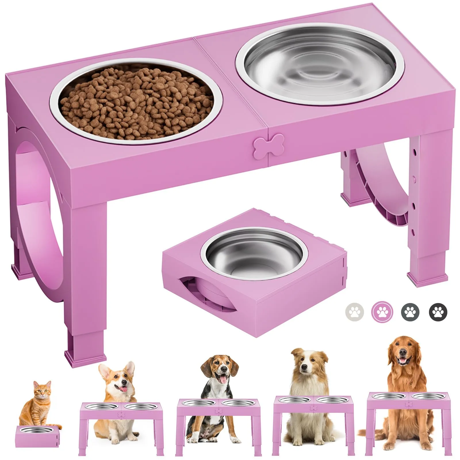 X XBEN Ciotole Rialzate per Cani con 5 Altezze Regolabili, 2 Ciotole in Acciaio Inox da 1200 ml, Pieghevole e Antiscivolo - immagine 1