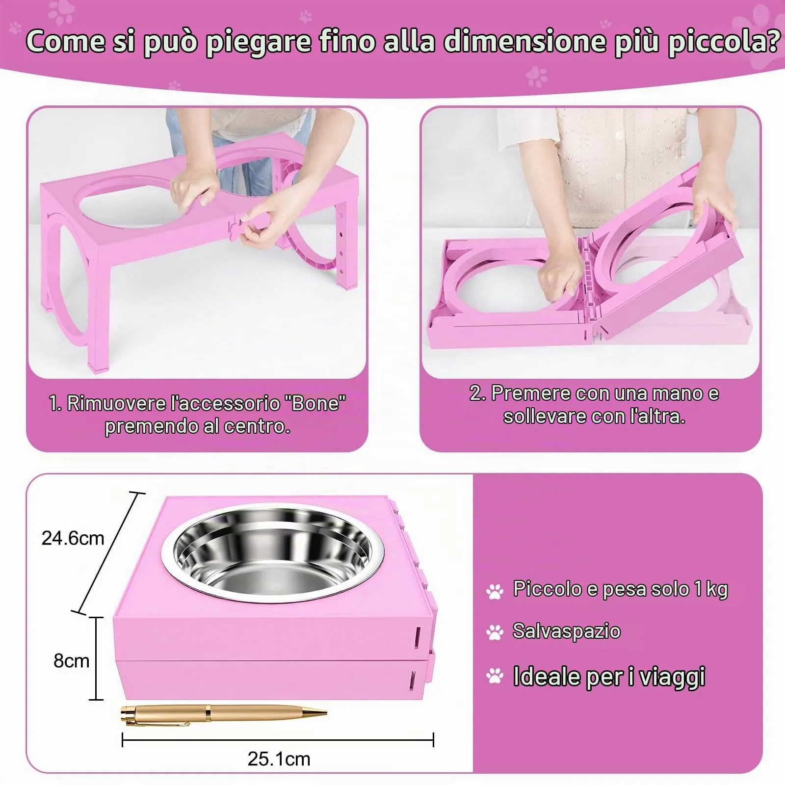 X XBEN Ciotole Rialzate per Cani con 5 Altezze Regolabili, 2 Ciotole in Acciaio Inox da 1200 ml, Pieghevole e Antiscivolo - immagine 5
