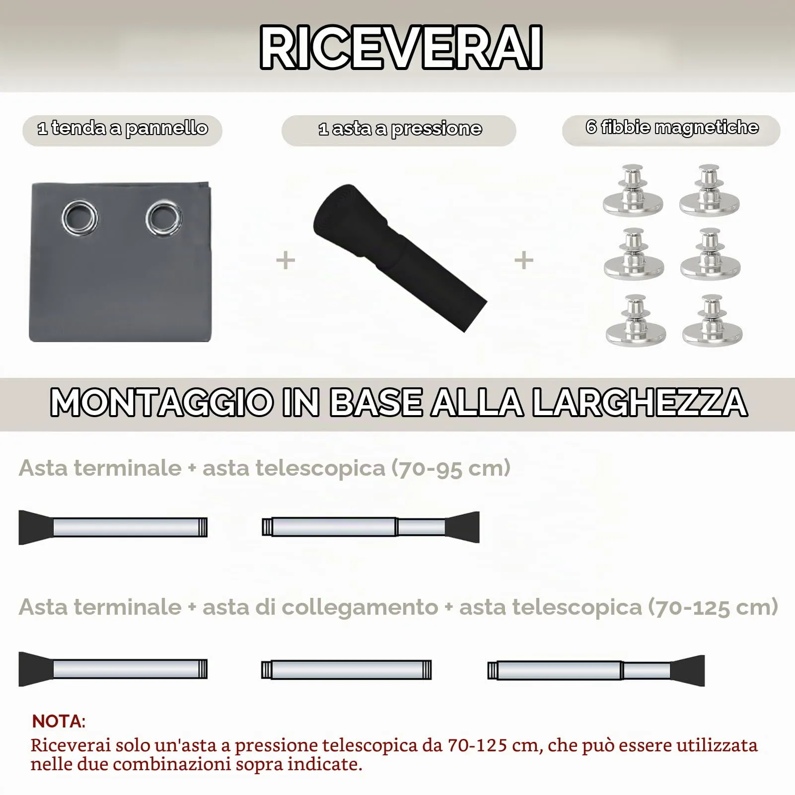 JCyh Tenda per Porta con Bastone Estensibile, Termica e Oscurante, 132x200cm, Grigio - immagine 2