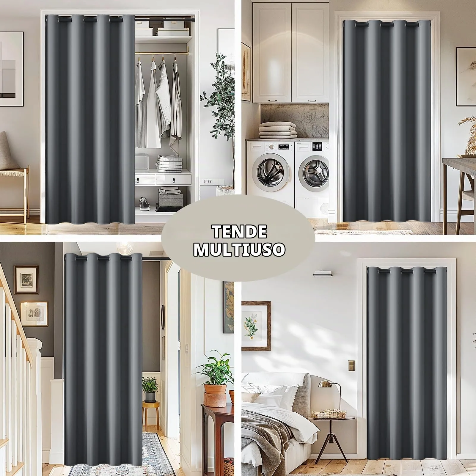 JCyh Tenda per Porta con Bastone Estensibile, Termica e Oscurante, 132x200cm, Grigio - immagine 3