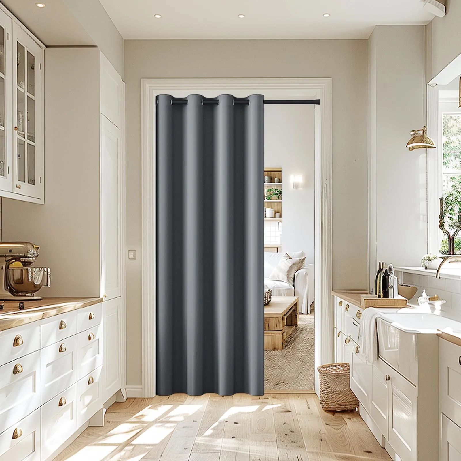 JCyh Tenda per Porta con Bastone Estensibile, Termica e Oscurante, 132x200cm, Grigio - immagine 7