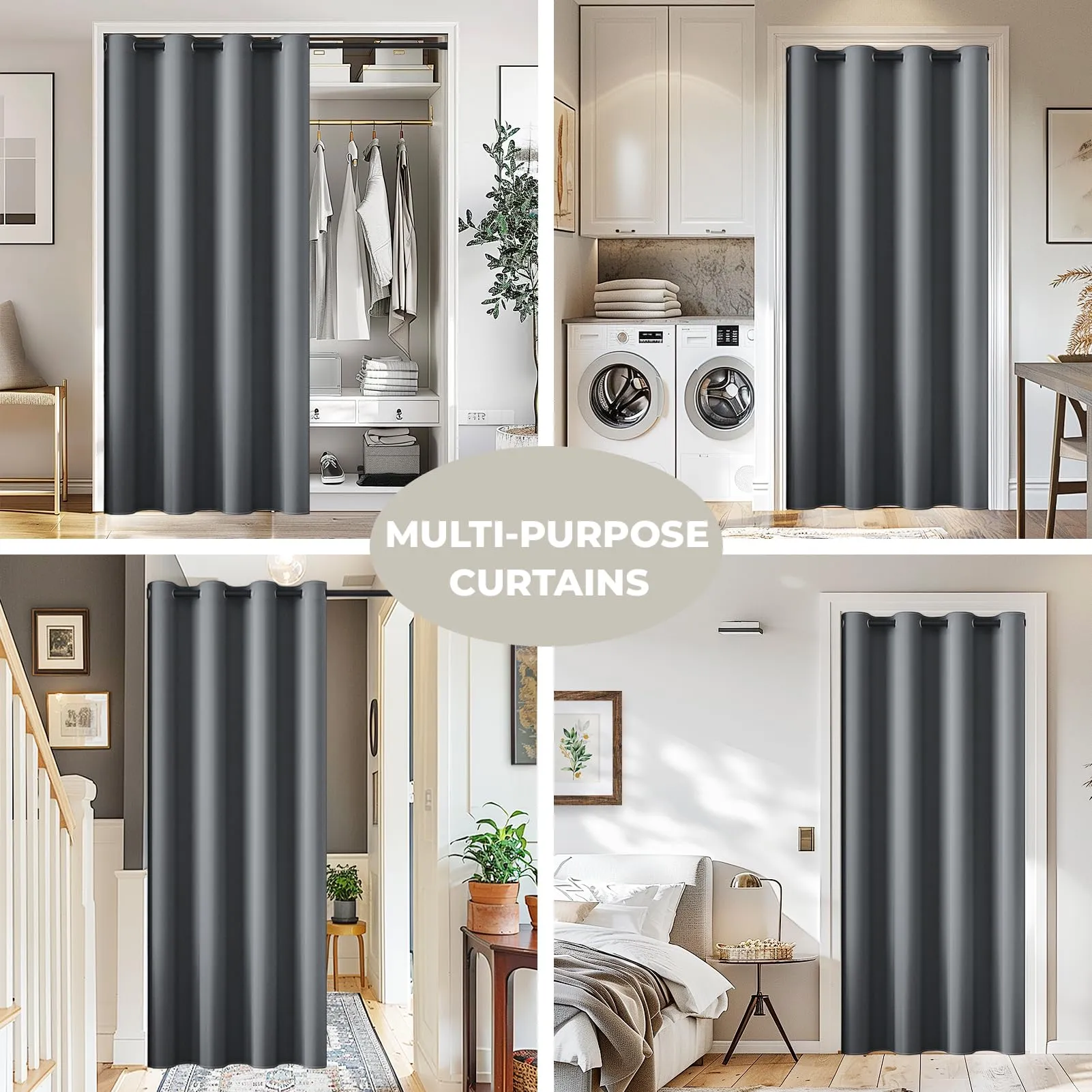 JCyh Tenda per Porta Oscurante e Termica con Asta Telescopica, Grigio, 132x195cm, 1 Pezzo - immagine 3