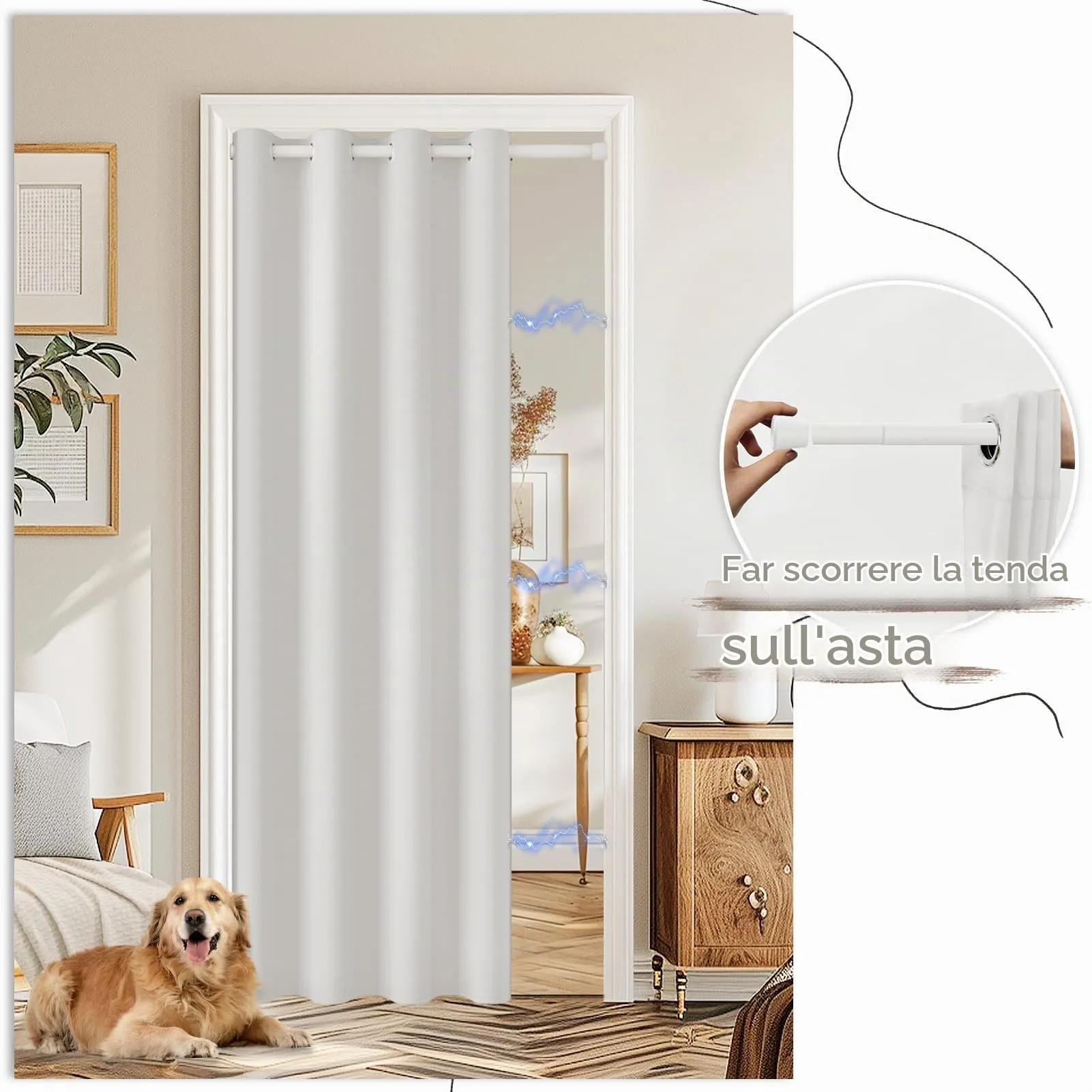 JCyh Tenda per Porta Termica e Oscurante con Pomelli Magnetici, Bianco 132x195cm - immagine 5