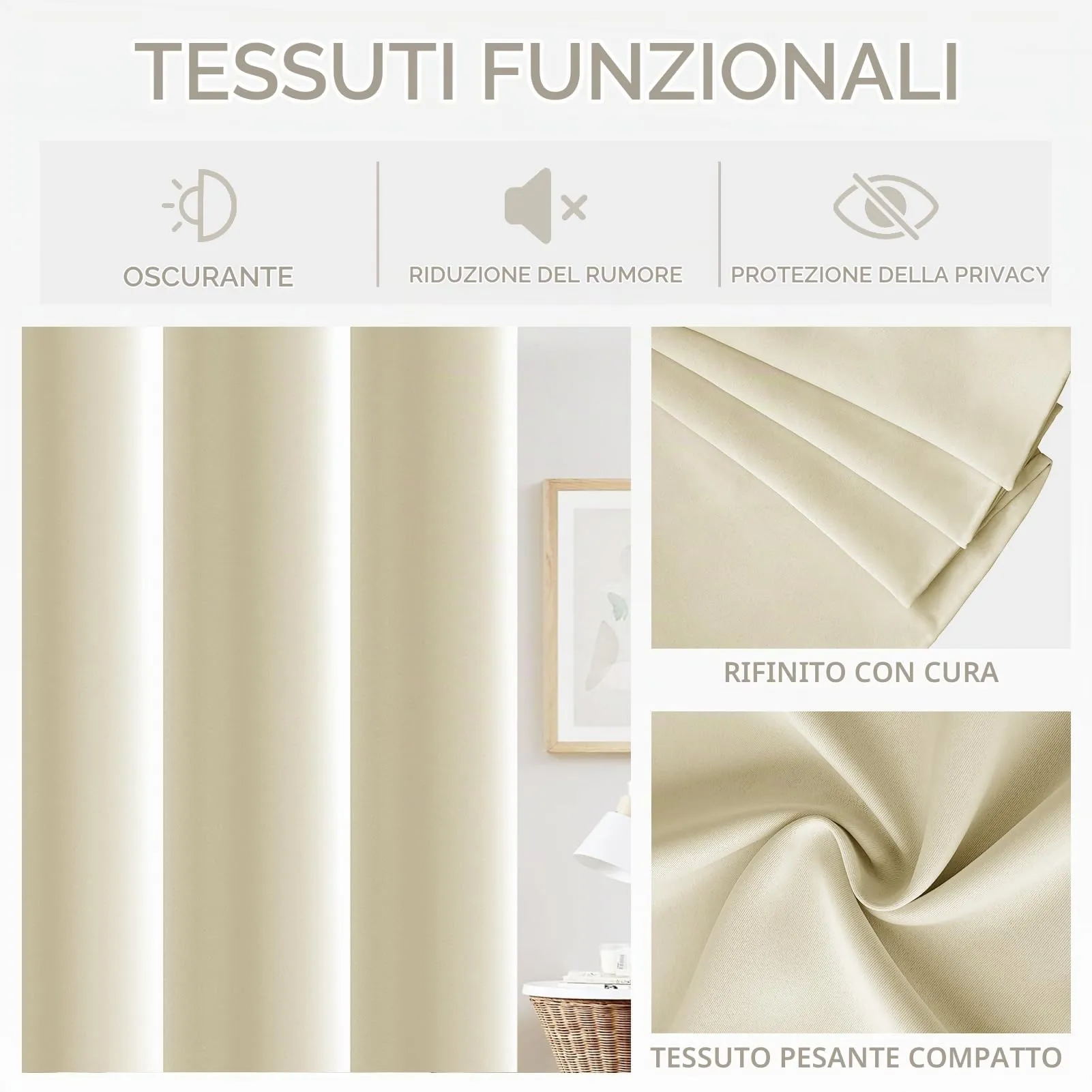 JCyh Tenda Termica Oscurante per Porta con Pomelli Magnetici, Beige Chiaro, 132x210cm - immagine 4