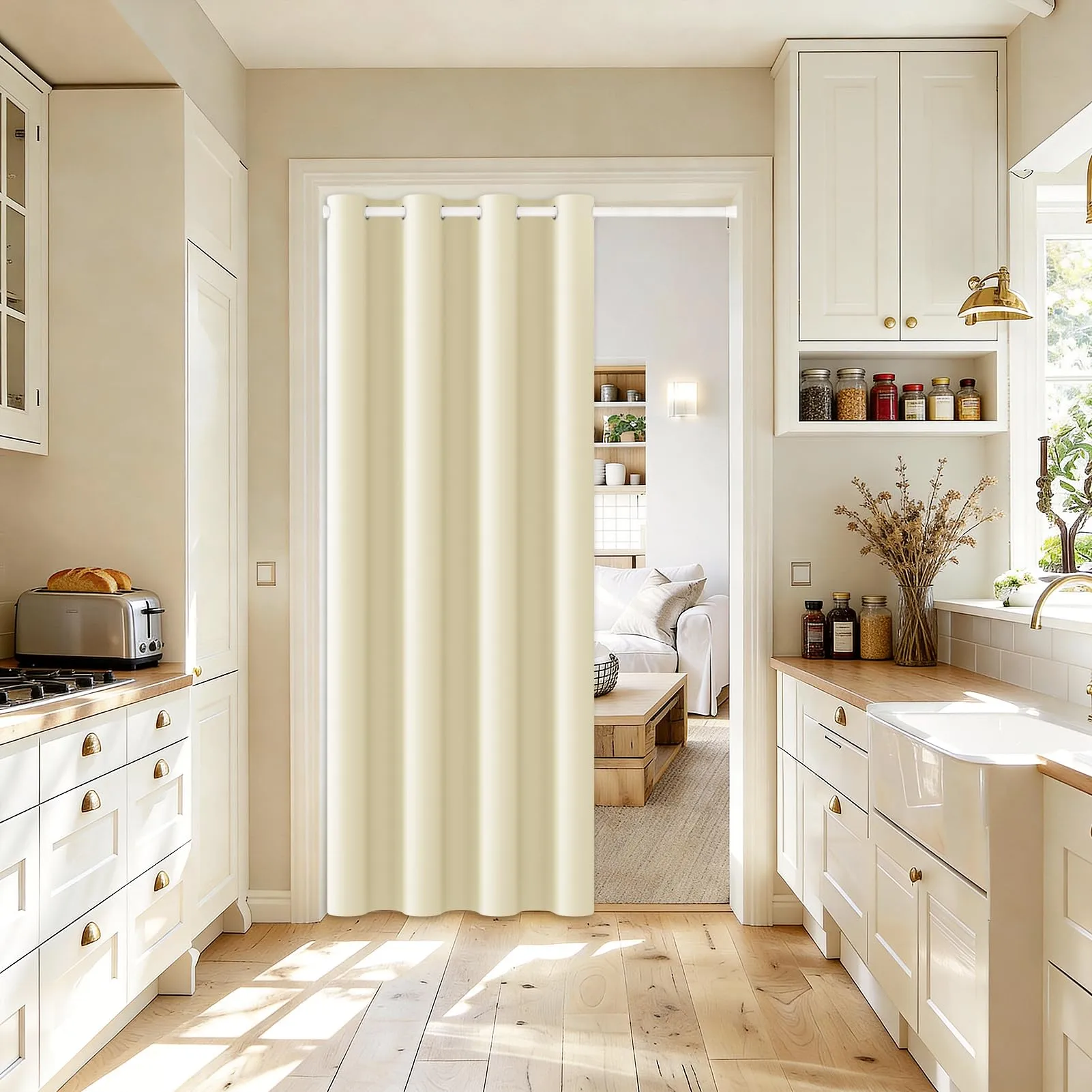 JCyh Tenda Termica Oscurante per Porta con Pomelli Magnetici, Beige Chiaro, 132x210cm - immagine 5
