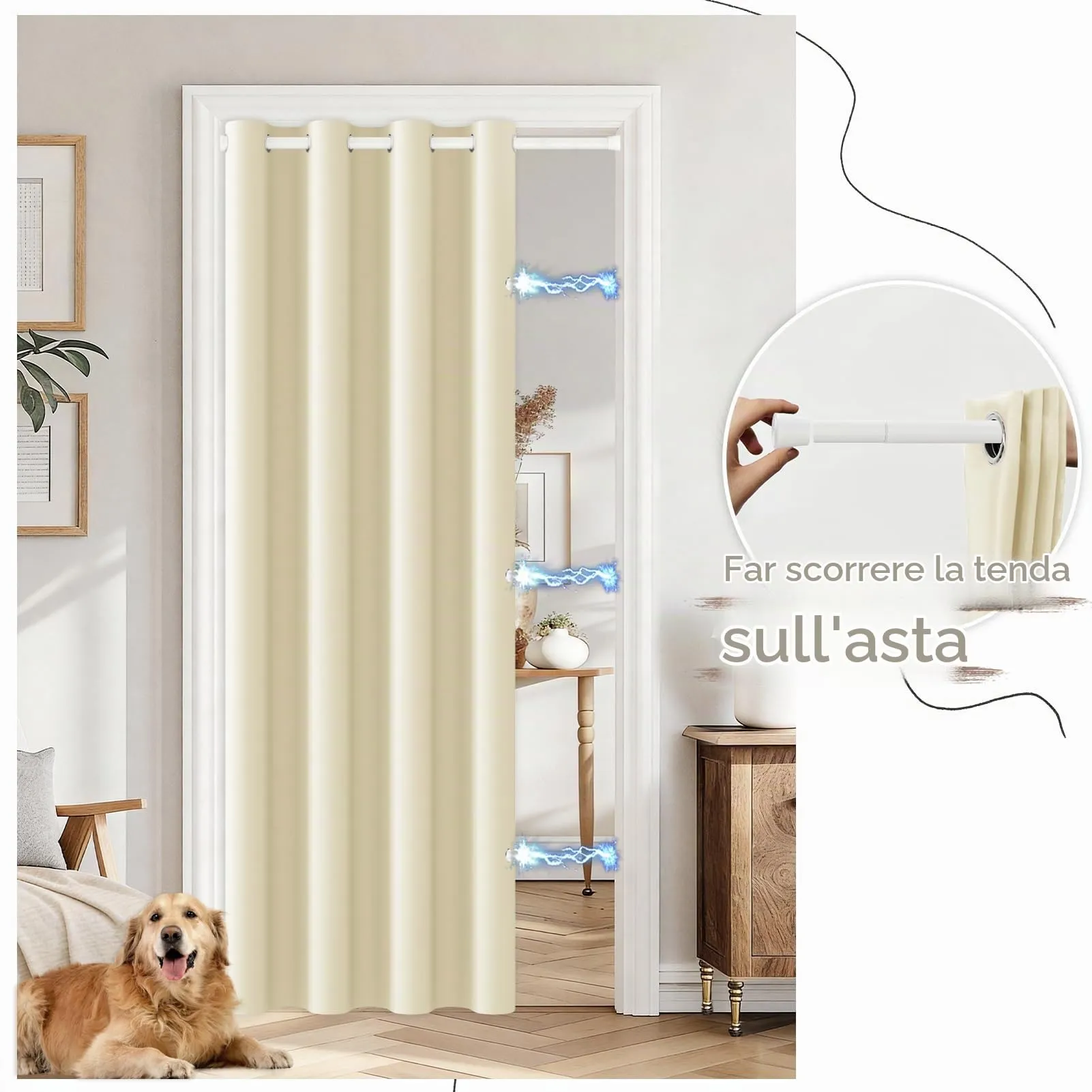 JCyh Tenda Termica Oscurante per Porta con Pomelli Magnetici, Beige Chiaro, 132x210cm - immagine 6