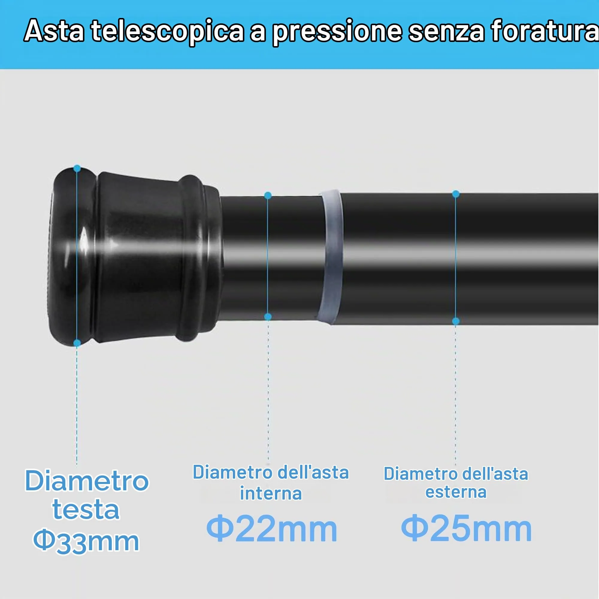 Aiitomg Asta per Tenda da Doccia Telescopica, 190-410 cm, Diametro 32 mm, Nero - immagine 6