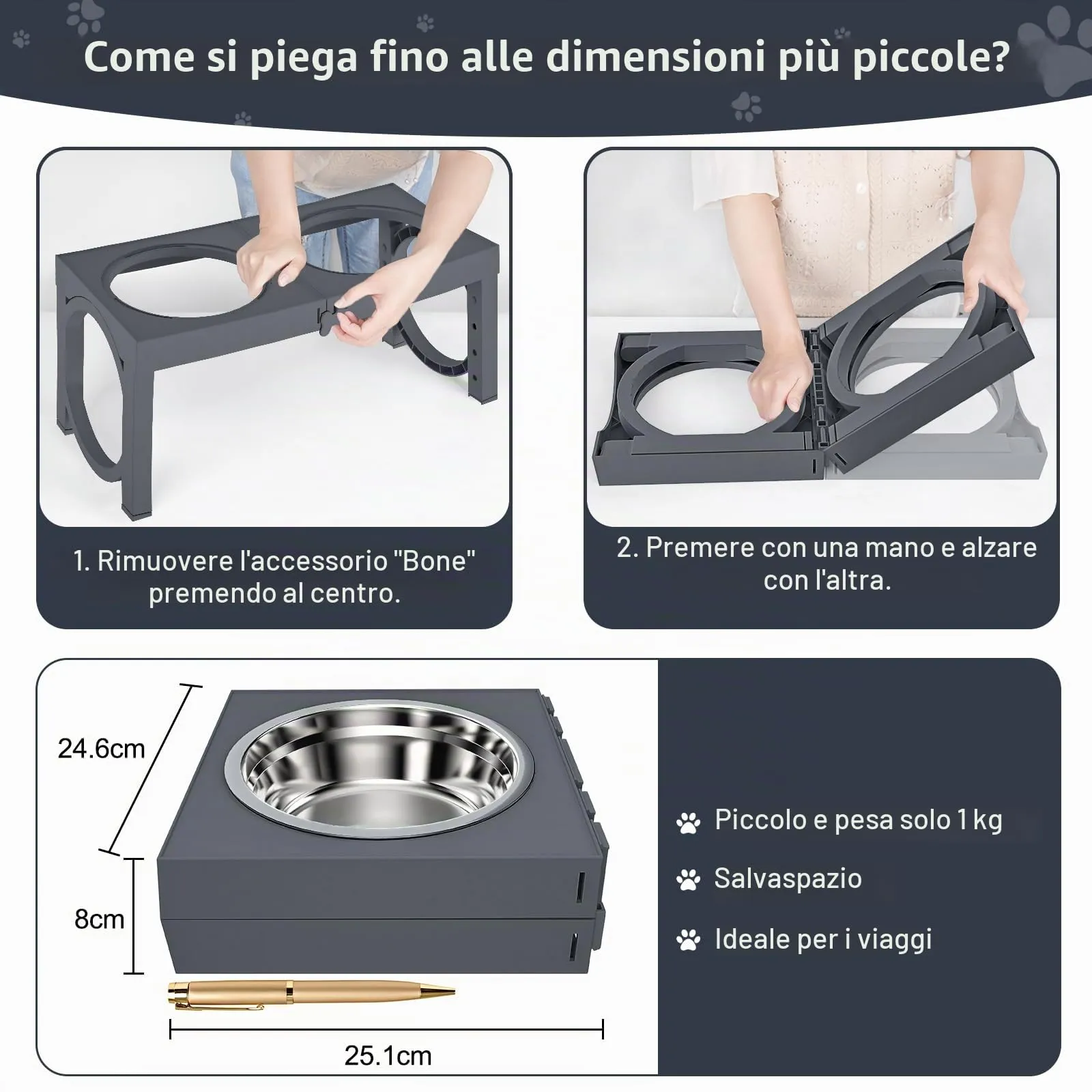 X XBEN Ciotole Rialzate per Cani, 5 Altezze Regolabili, 2 Ciotole in Acciaio Inox da 1200 ML, Pieghevole e Antiscivolo - immagine 5