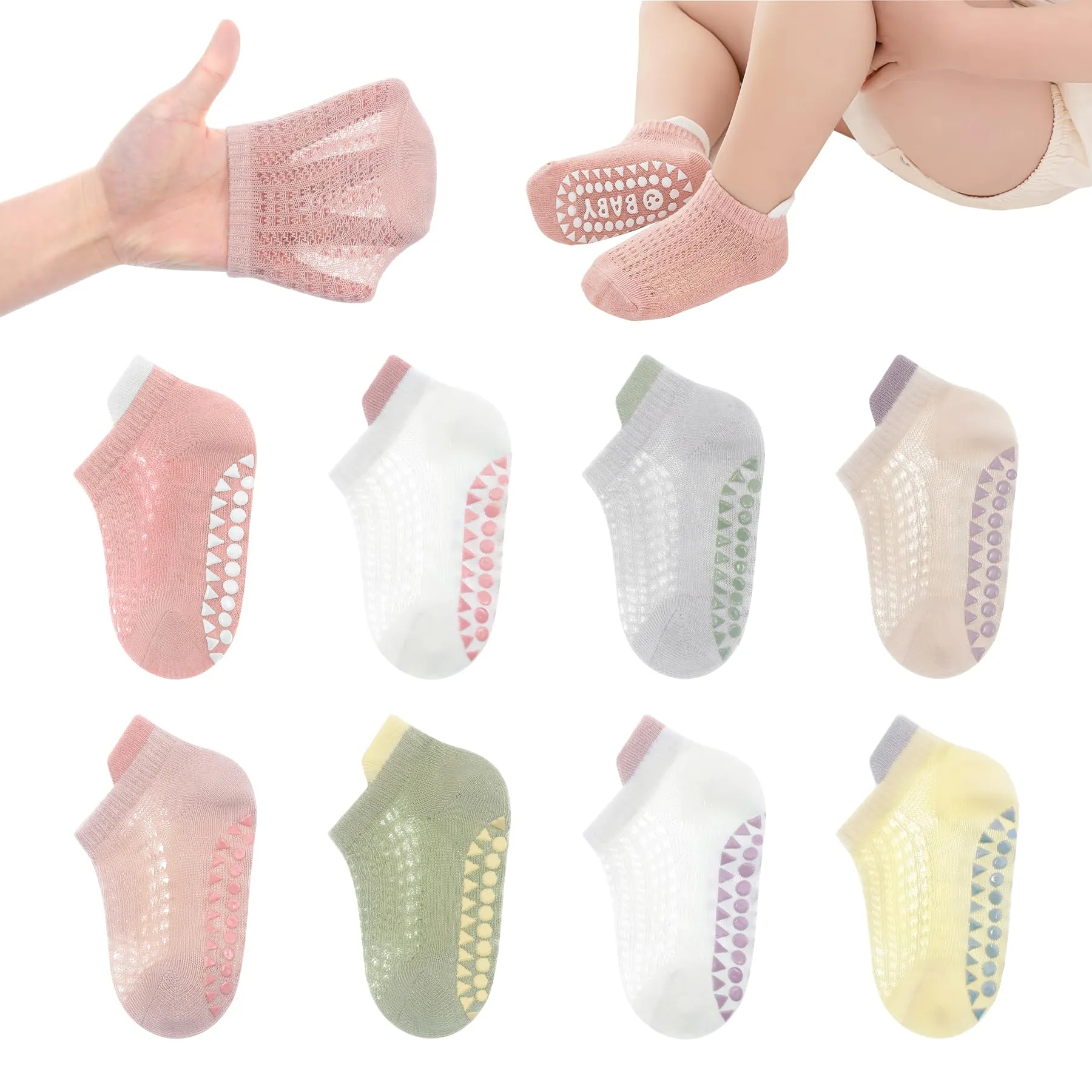 YANWANG Calzini Antiscivolo per Bambini, 8 Paia, Rosa, 1-3 Anni - immagine 1