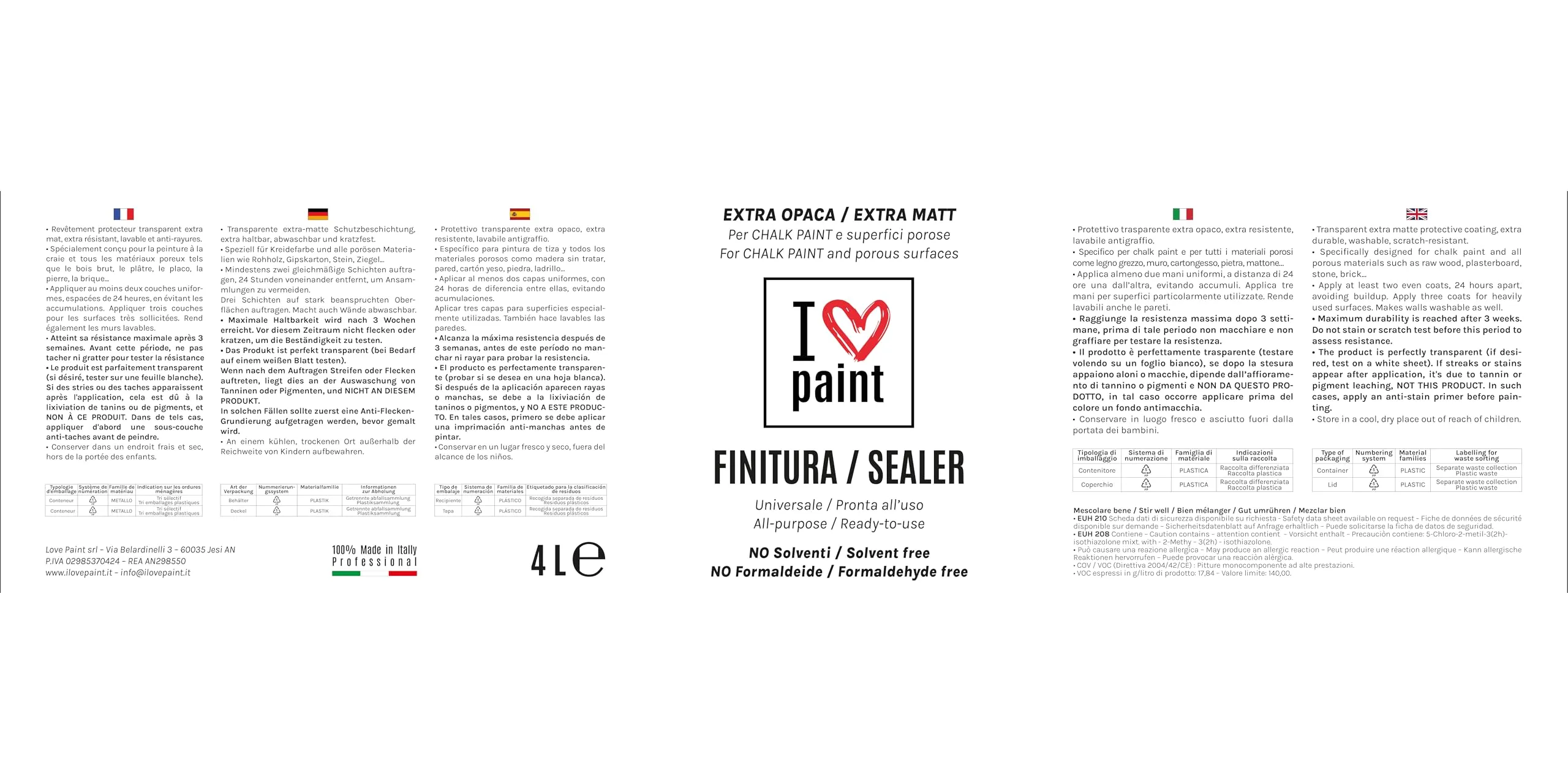 I LOVE paint Finitura Trasparente Opaca per Chalk Paint Lavabile Antigraffio, 4 Litri - immagine 5