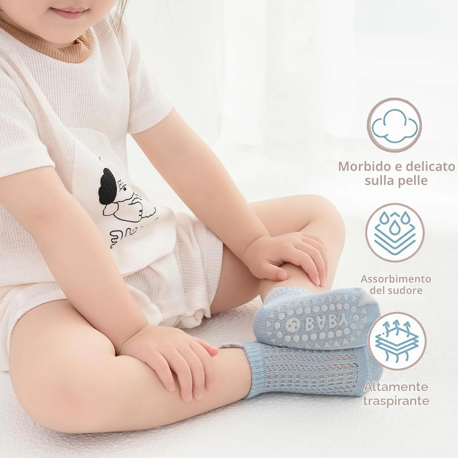 YANWANG Calzini antiscivolo traspiranti per bambini, 8 paia (Blu, 0-1Y) - immagine 4