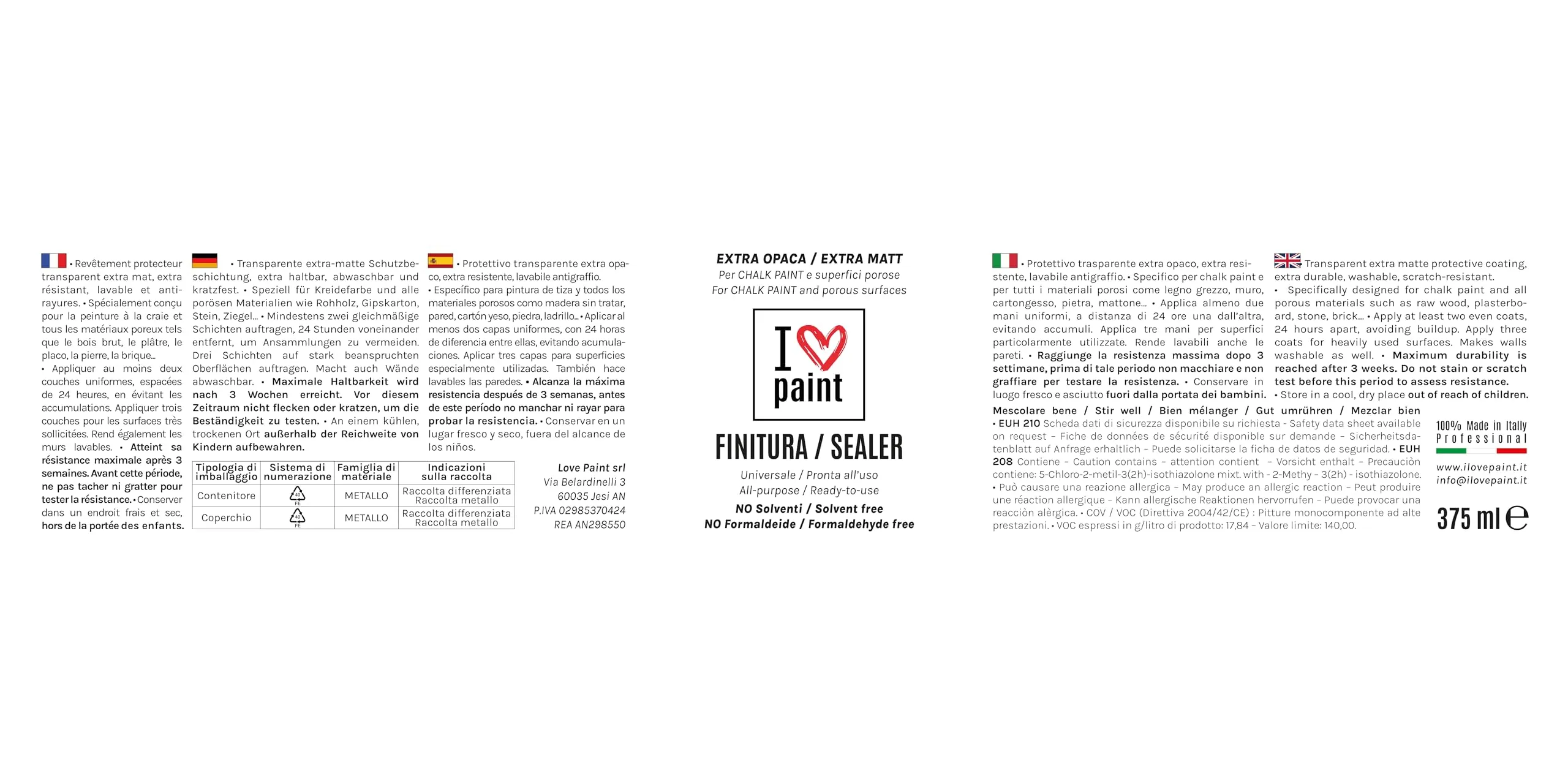 I LOVE paint Finitura Trasparente Opaca per Chalk Paint Lavabile Antigraffio, 375 ml - immagine 5