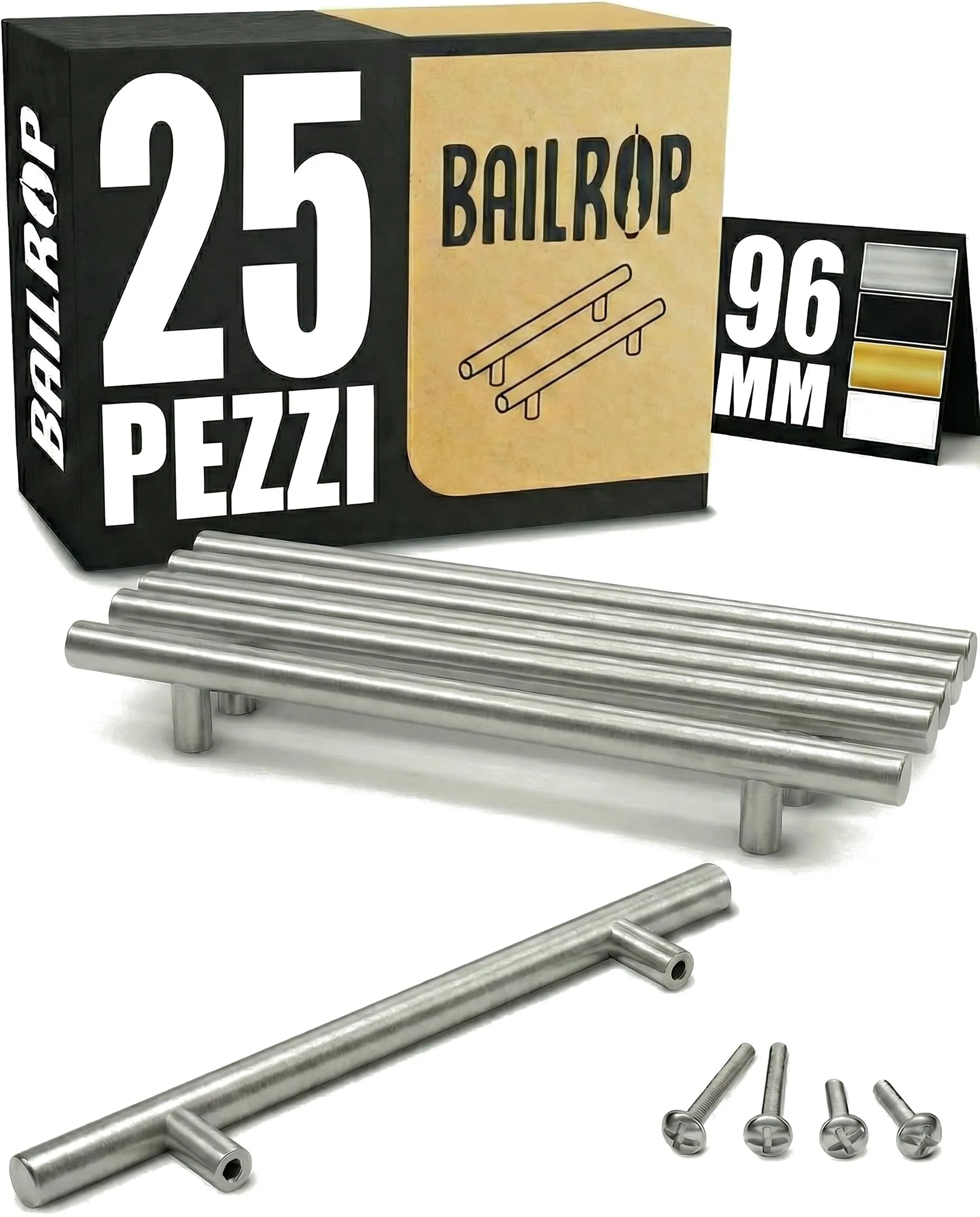 BAILROP Maniglie per Mobili da Cucina in Acciaio Inox, Argento, 96mm, 25 Pezzi - immagine 1
