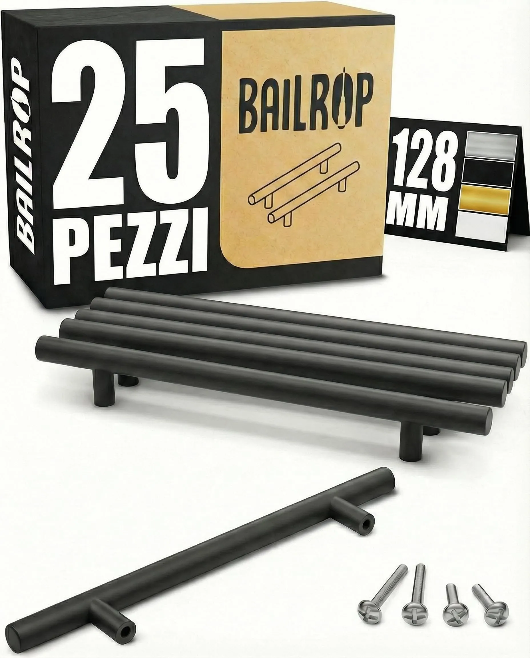 BAILROP Maniglie per Mobili da Cucina, Nero, 128mm, 25 Pezzi - immagine 1