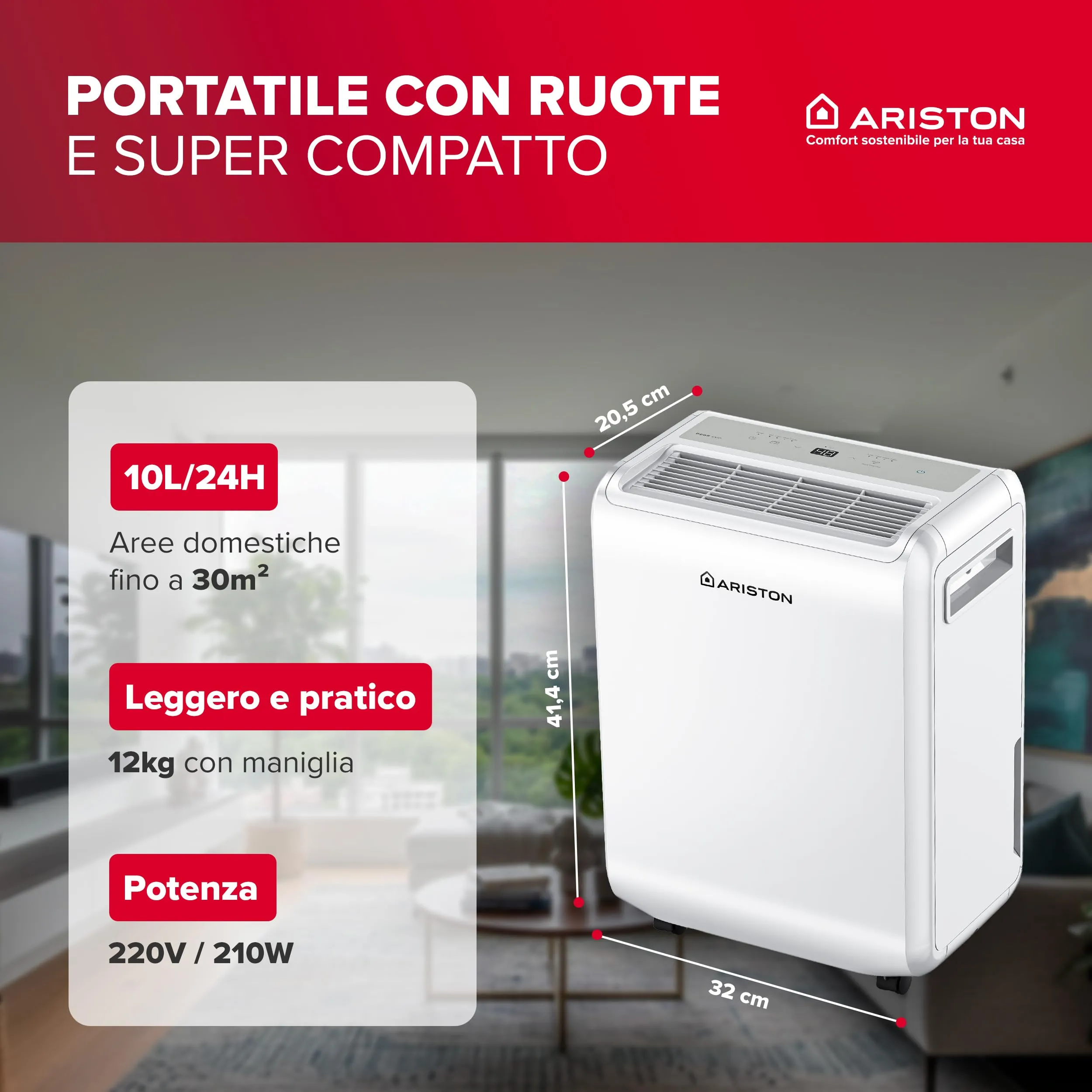 Ariston Deos Evo 10 Deumidificatore Portatile 10L per Ambienti fino a 35m² - immagine 2