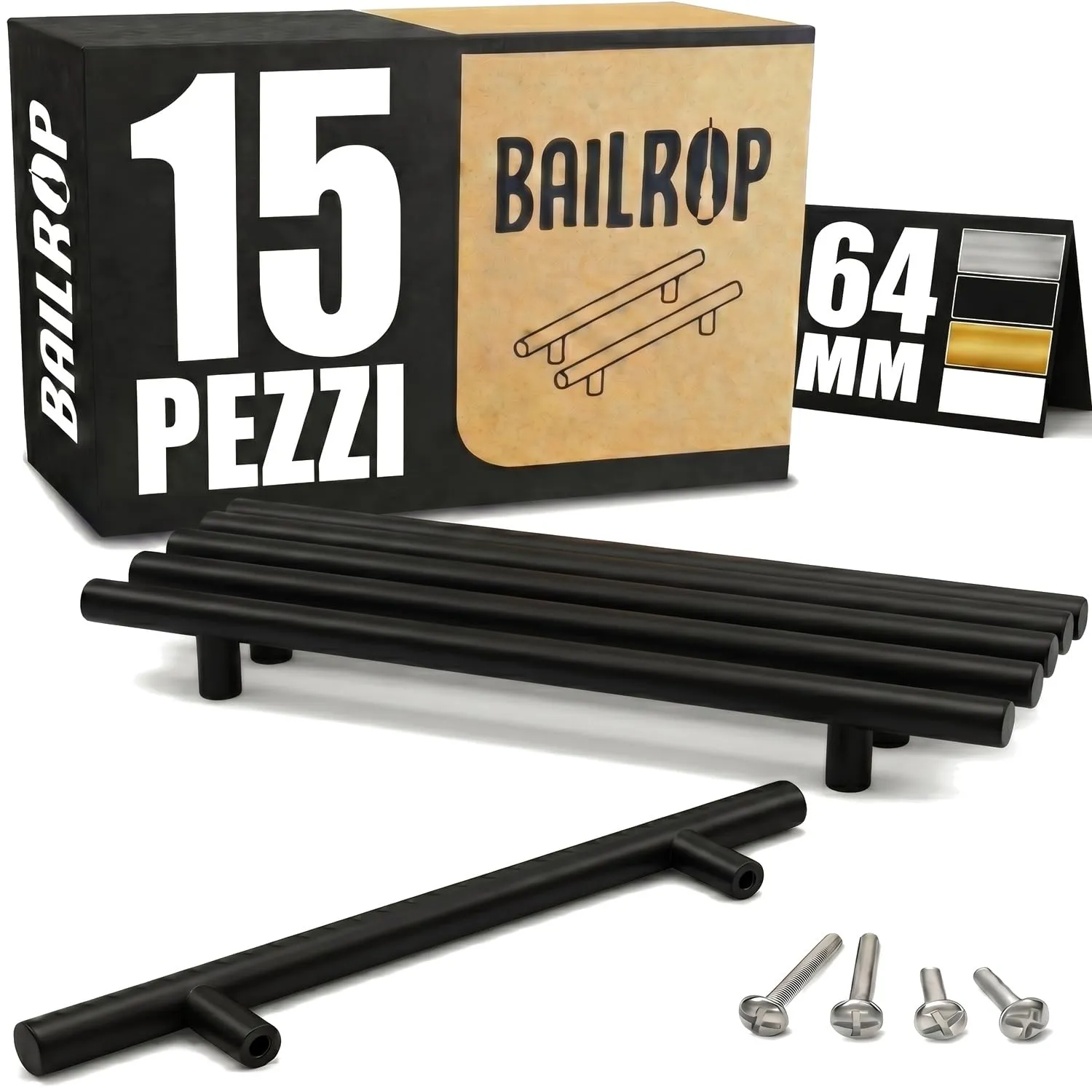 BAILROP Maniglie per Mobili da Cucina, Nero, 64mm, 15 Pezzi - immagine 1