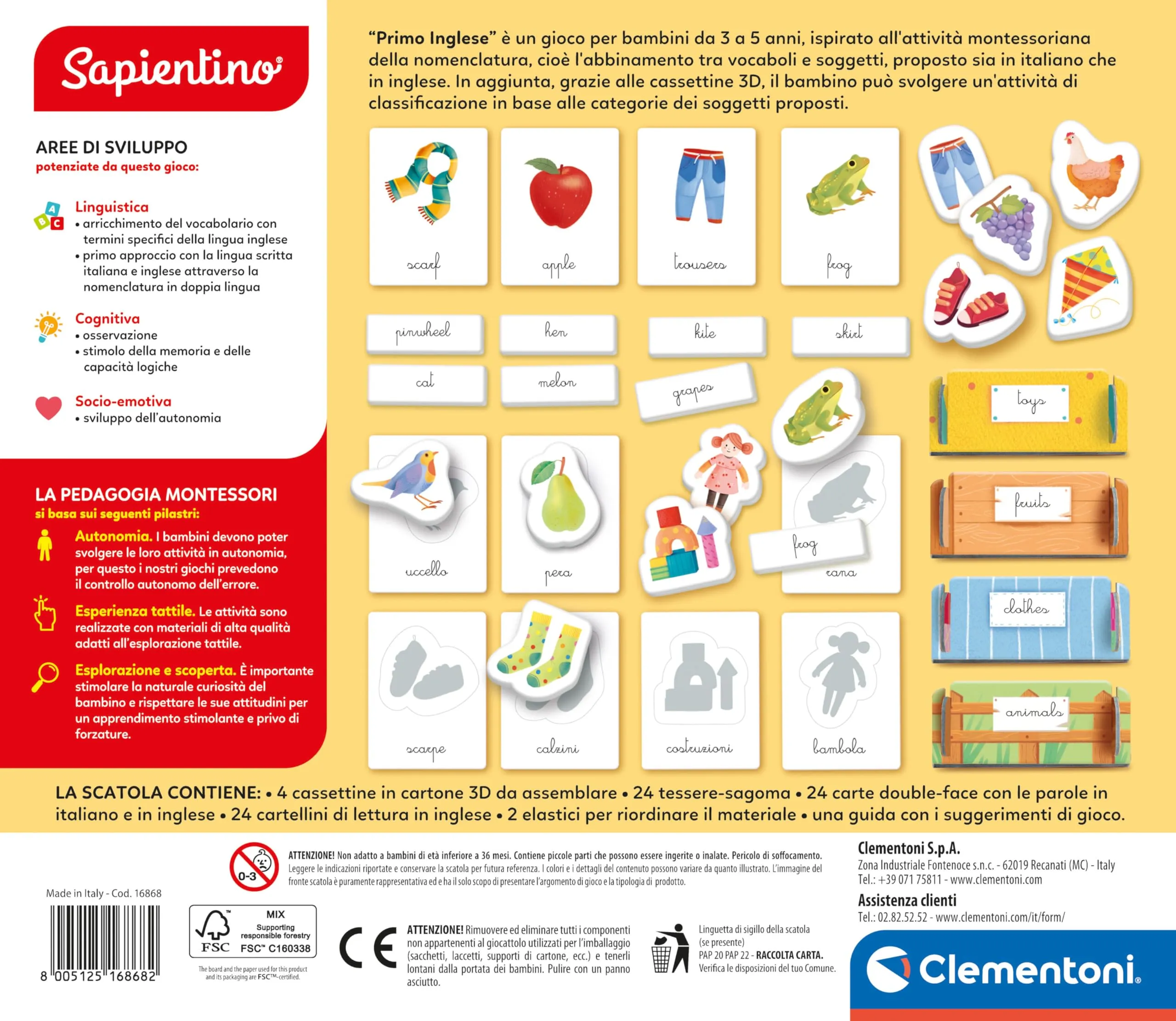 Clementoni Sapientino Montessori - Primo Inglese, Gioco Educativo per Bambini 3-5 Anni, 16868 - immagine 3