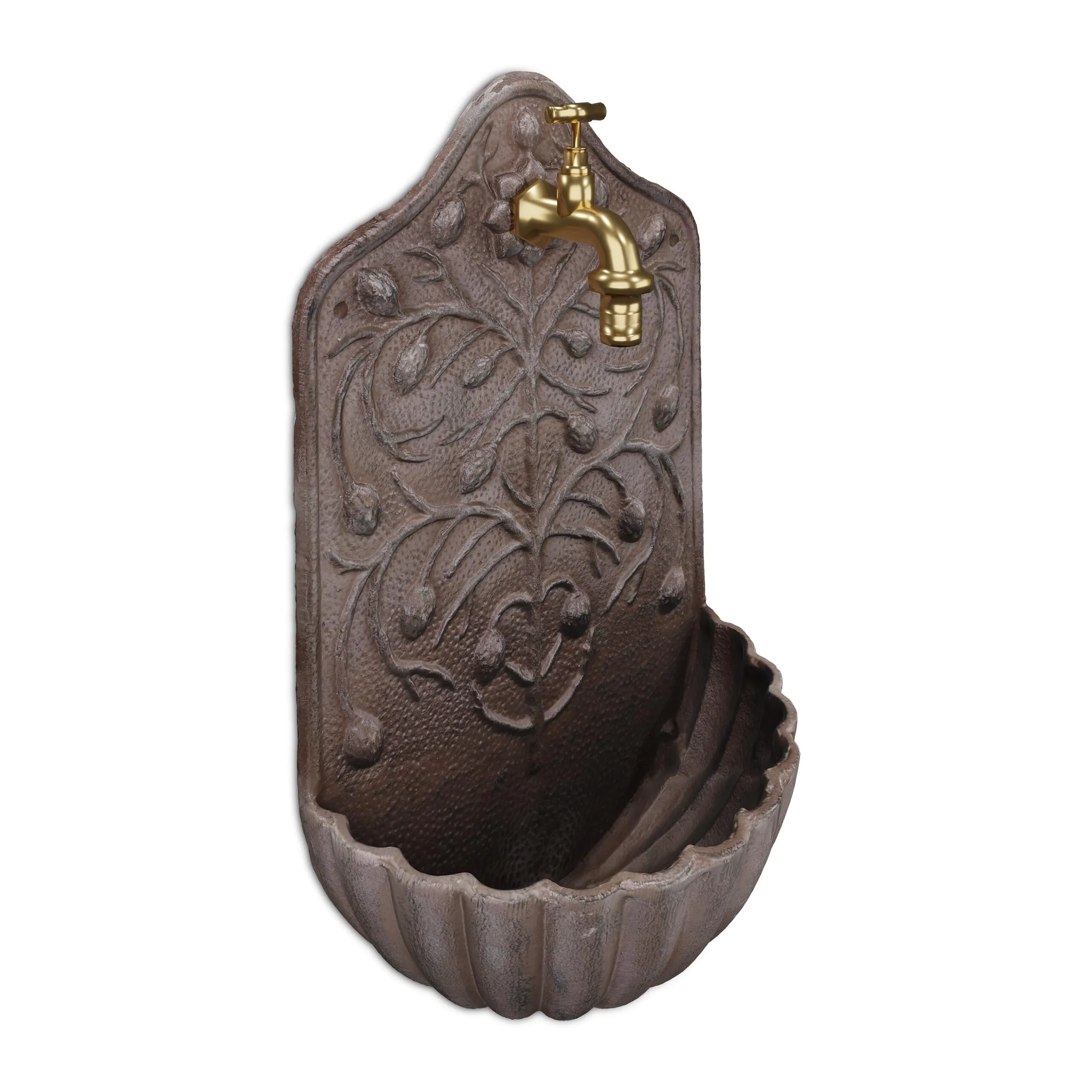Relaxdays Fontana a Muro da Esterno in Ghisa con Rubinetto, Marrone, 40x24x15 cm - immagine 1