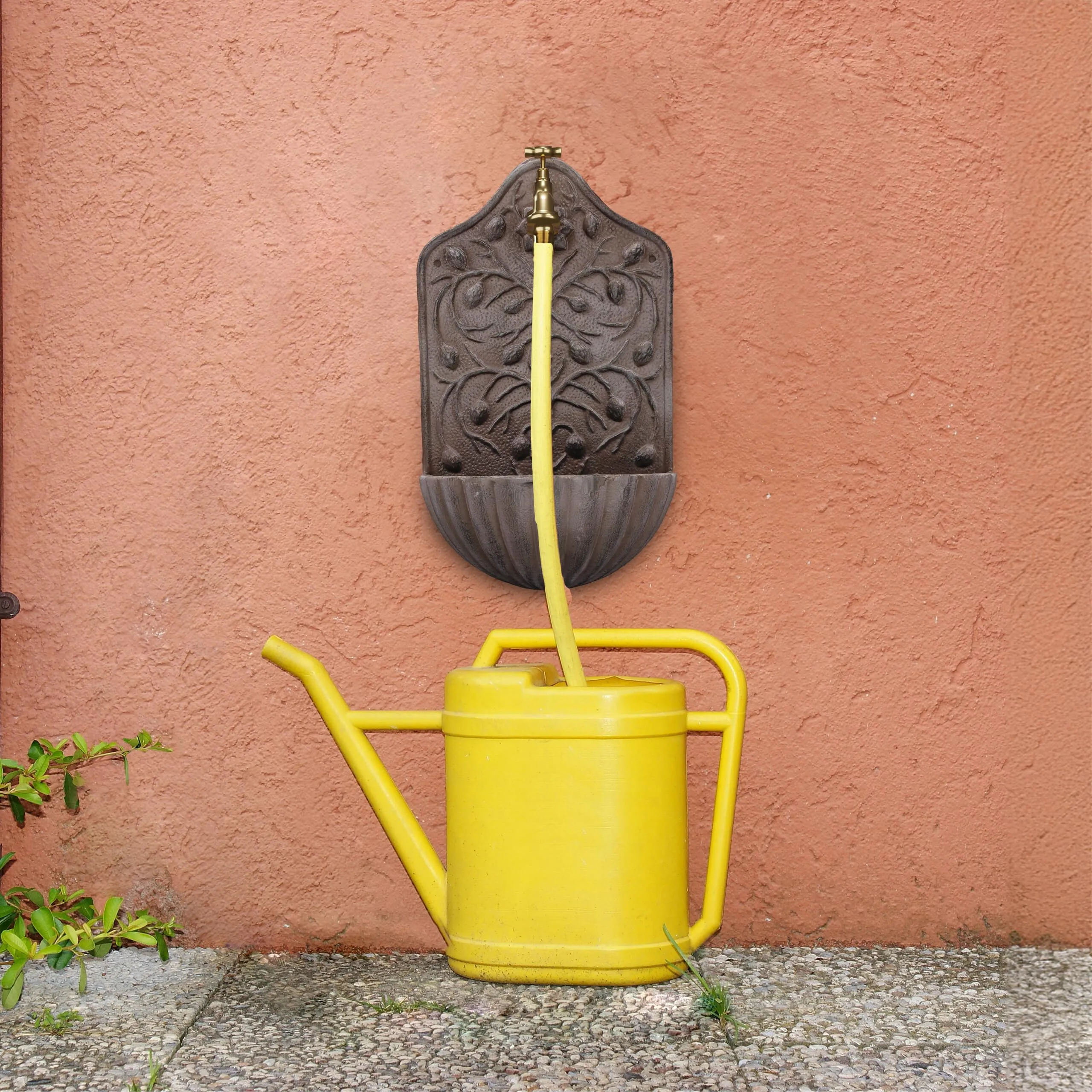 Relaxdays Fontana a Muro da Esterno in Ghisa con Rubinetto, Marrone, 40x24x15 cm - immagine 2
