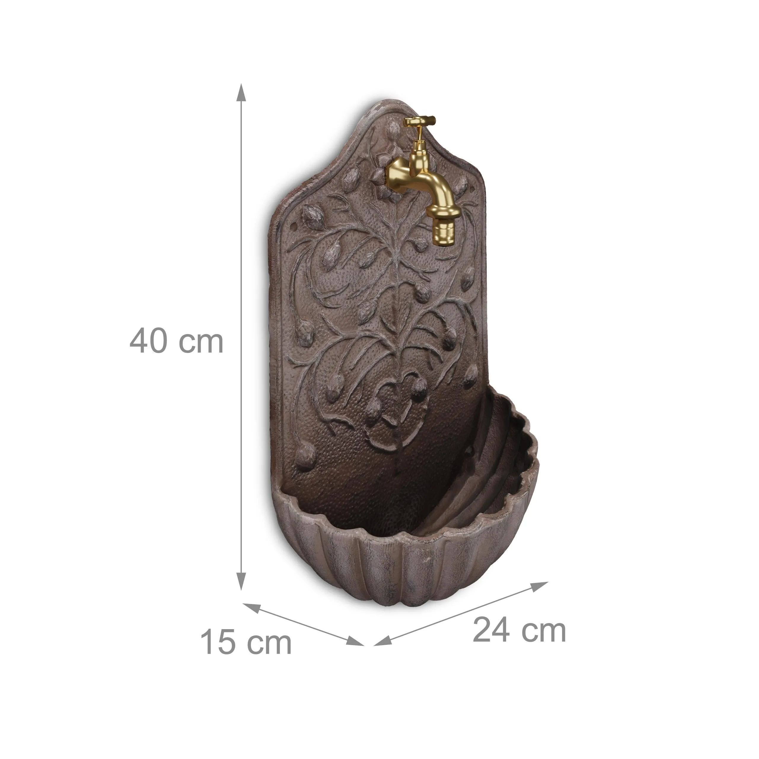 Relaxdays Fontana a Muro da Esterno in Ghisa con Rubinetto, Marrone, 40x24x15 cm - immagine 4