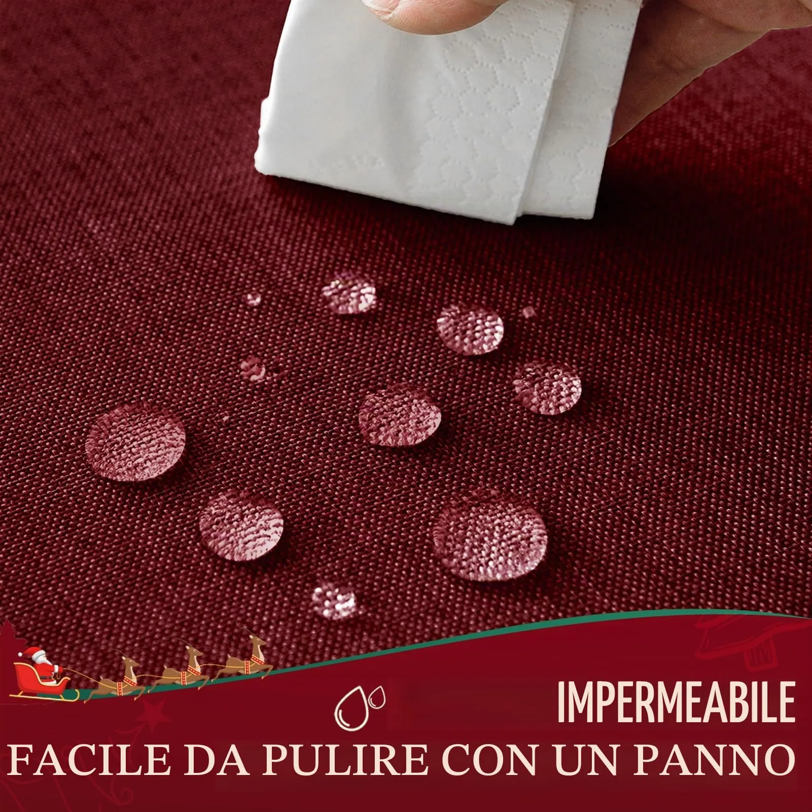 Softalker Tovaglia Natalizia Rotonda 140 cm Rossa Antimacchia e Idrorepellente - immagine 3