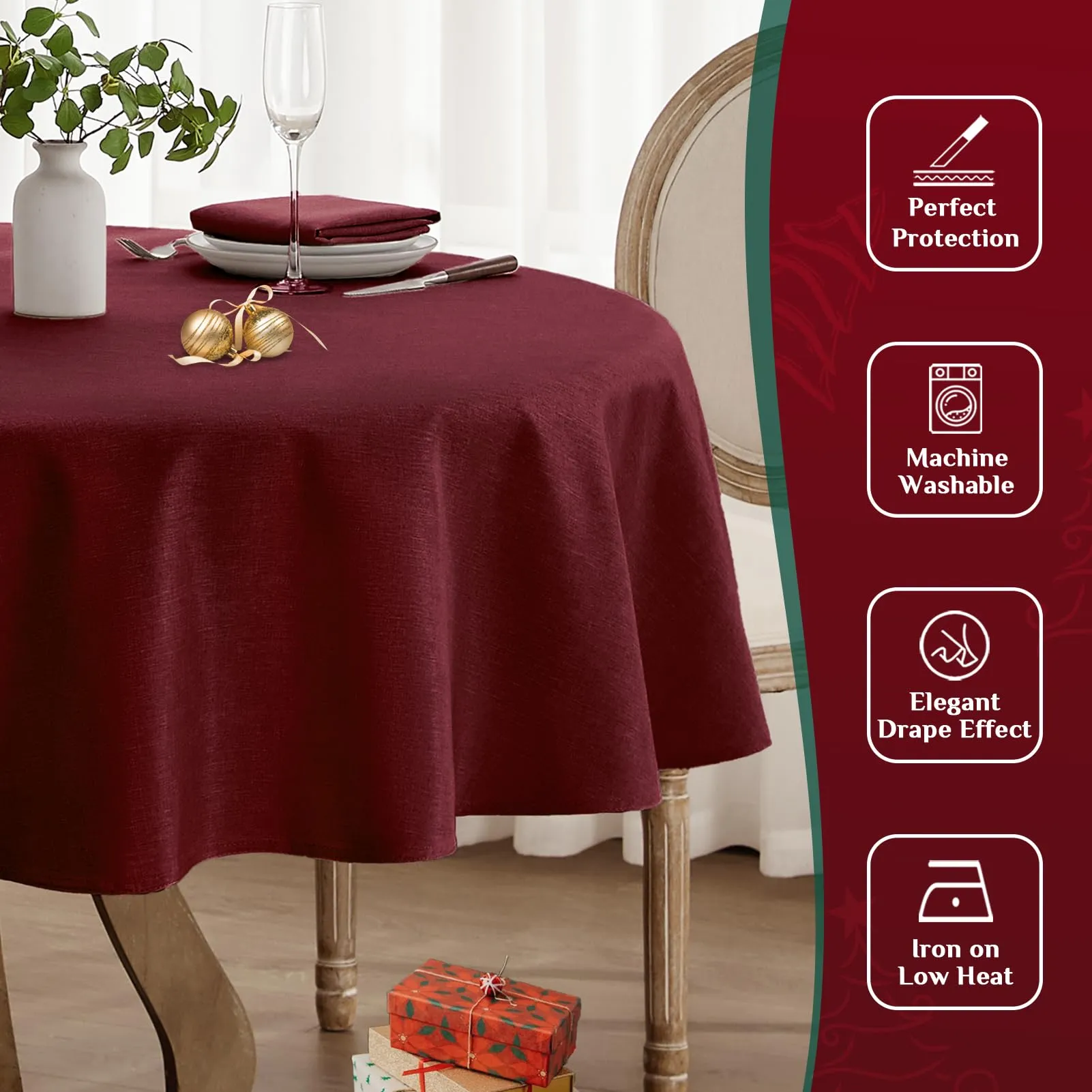 Softalker Tovaglia Natalizia Rotonda 140 cm Rossa Antimacchia e Idrorepellente - immagine 6