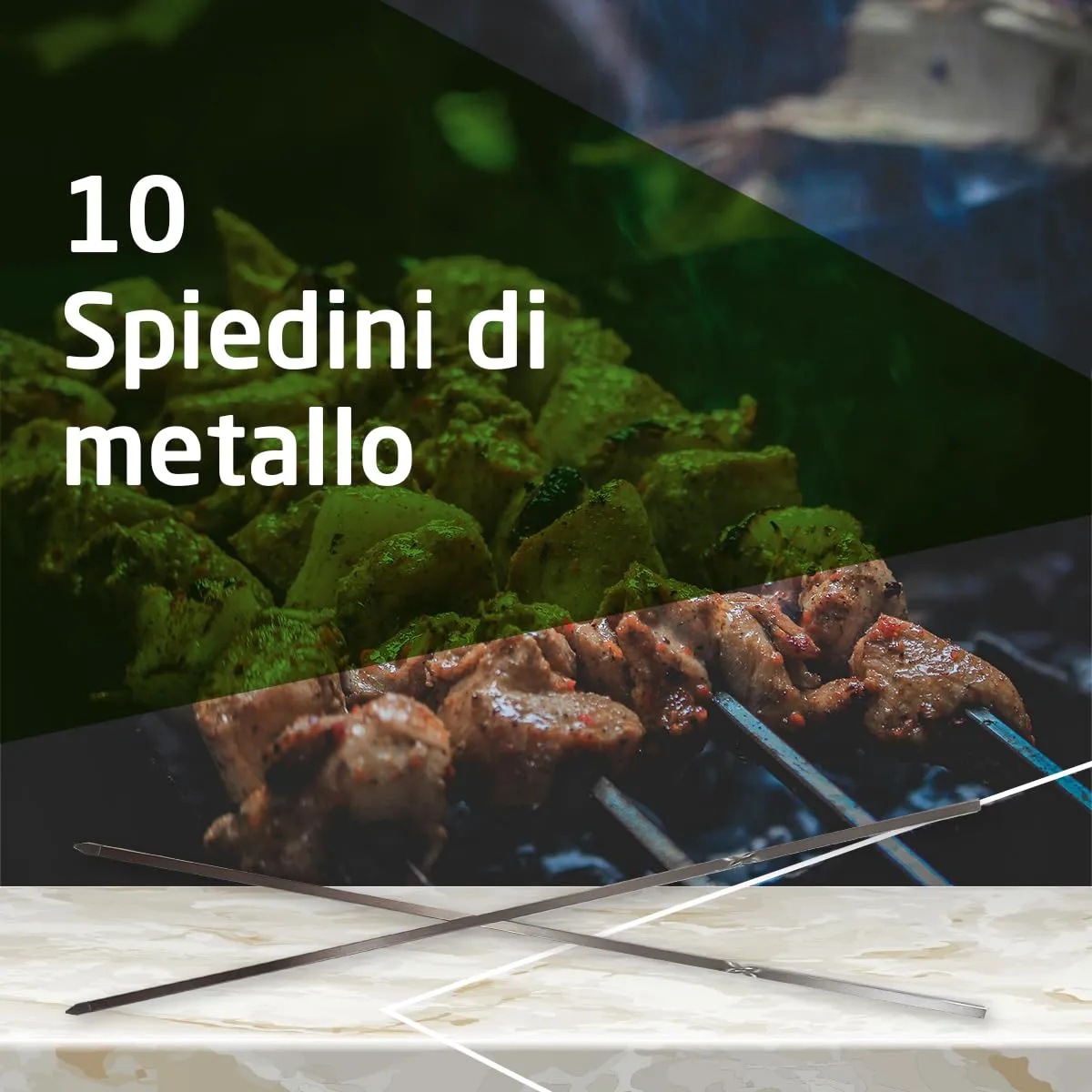 Amig Spiedini per Barbecue in Acciaio Inox, 10 Pezzi, 40 cm - immagine 2