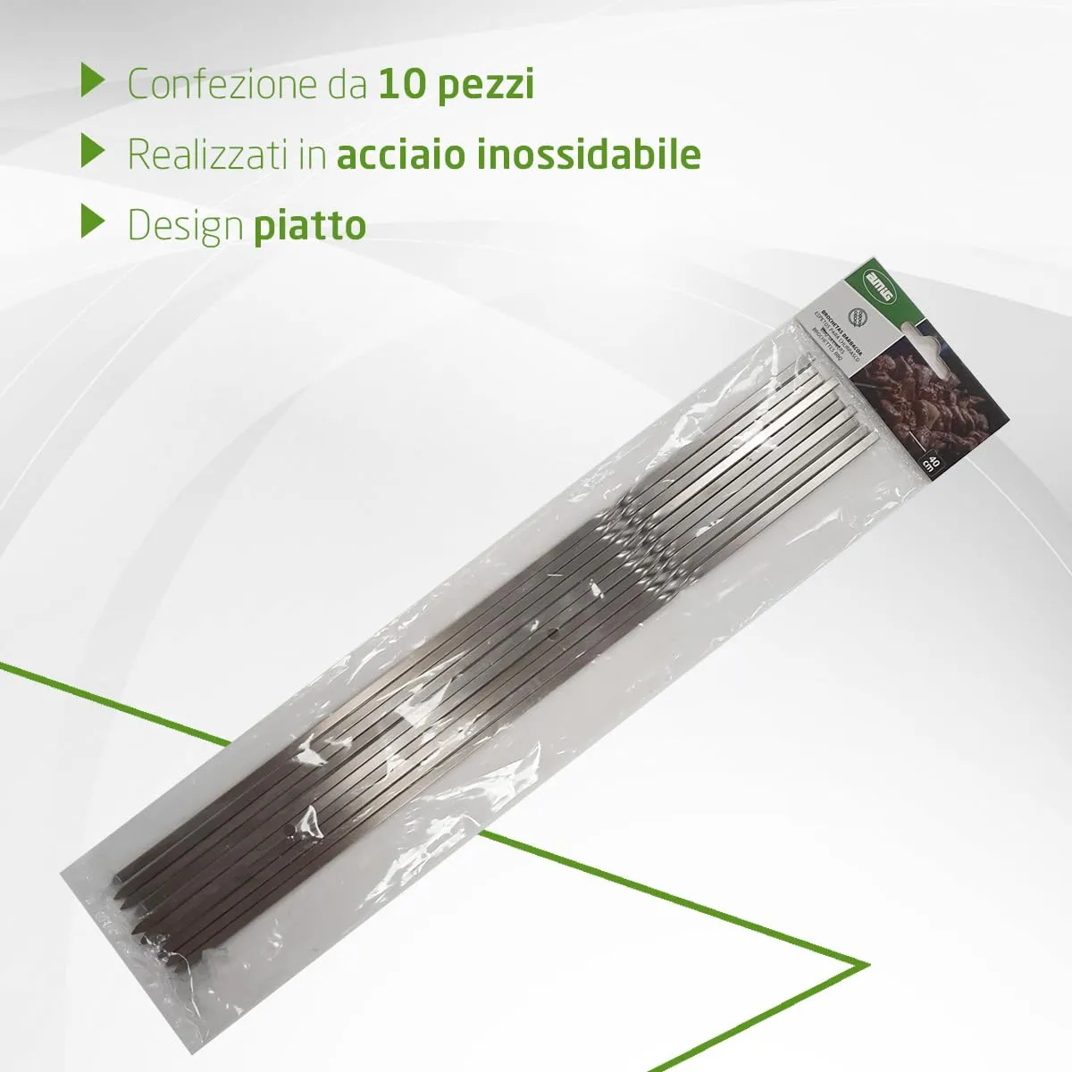 Amig Spiedini per Barbecue in Acciaio Inox, 10 Pezzi, 40 cm - immagine 3